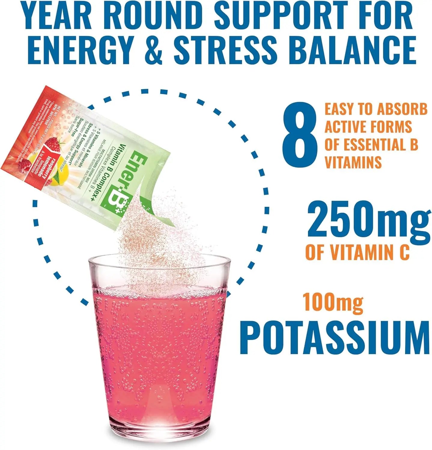 Ener-B+ Sugar Free Multivitamin Drink Mix - Vitamin Packets for Water, Electrolytes Powder No Sugar, Hydration Boost Packets, Zero Sugar Ener-Life uk supplements
