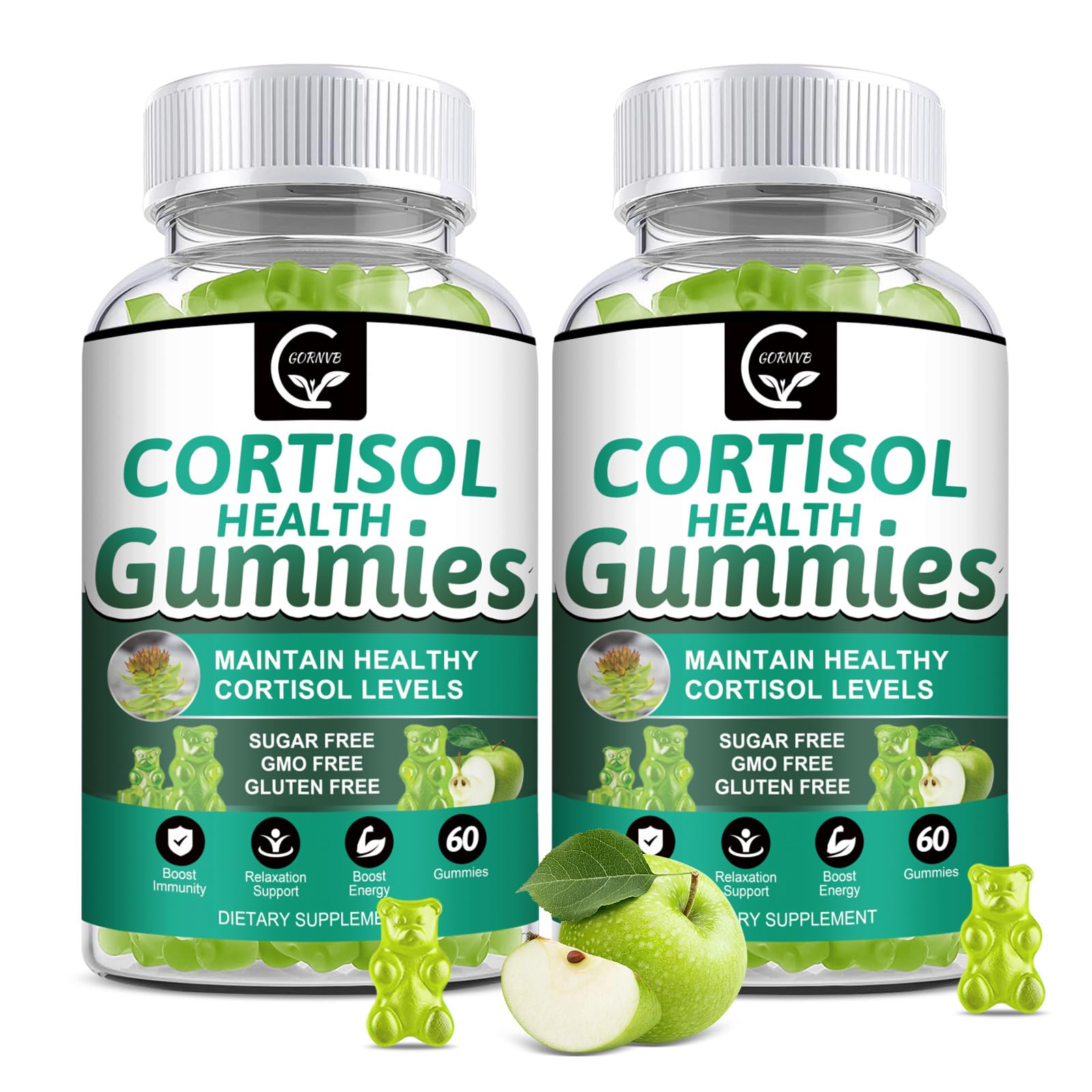 GORNVB Cortisol Gummies, Cortisol Supplement for Women with Magnesium, Ashwagandha, Rhodiola, Phosphatidylserine, L-Theanine, Black Pepper, Vitamin C & B6 - Relaxation, Focus, Sleep Support - 2 Pack GORNVB uk supplements