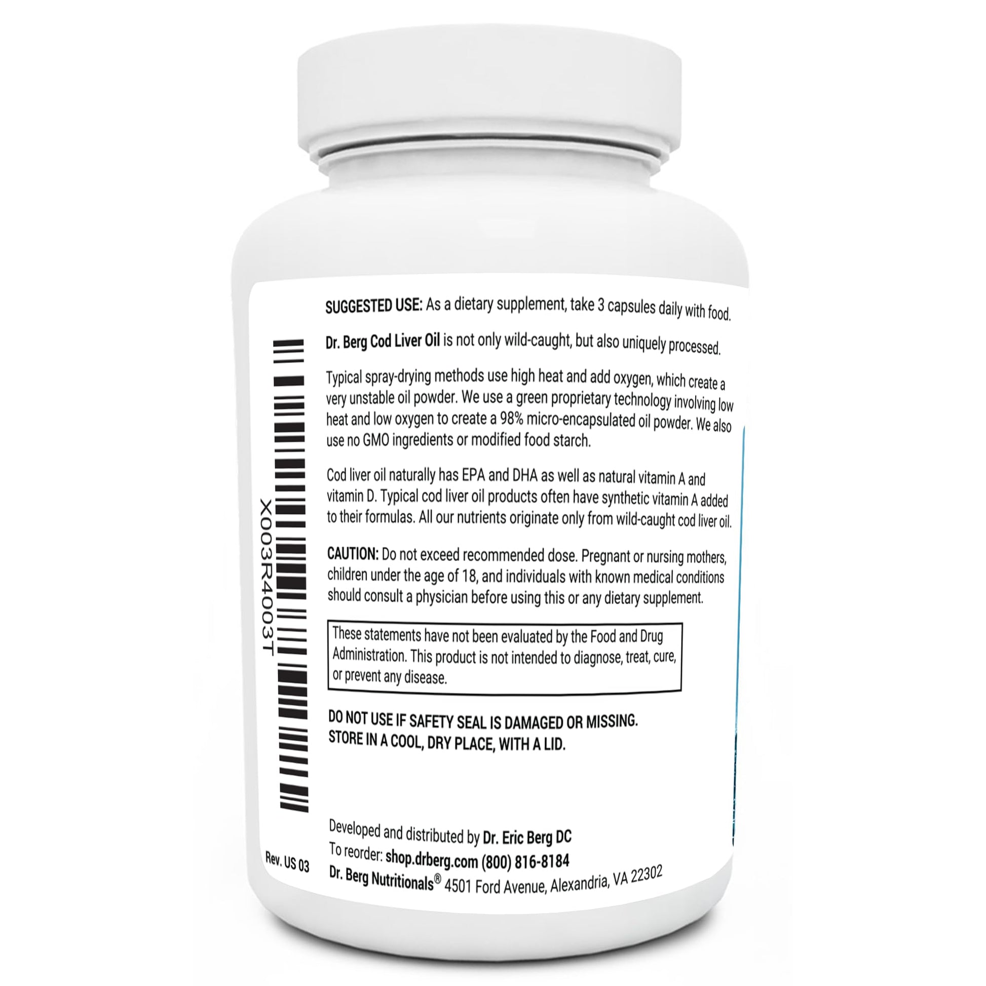 Dr. Berg Cod Liver Oil Capsules - New Formula Without OxBile - Rich in Omega-3 Fatty Dr. Berg Nutritionals uk supplements