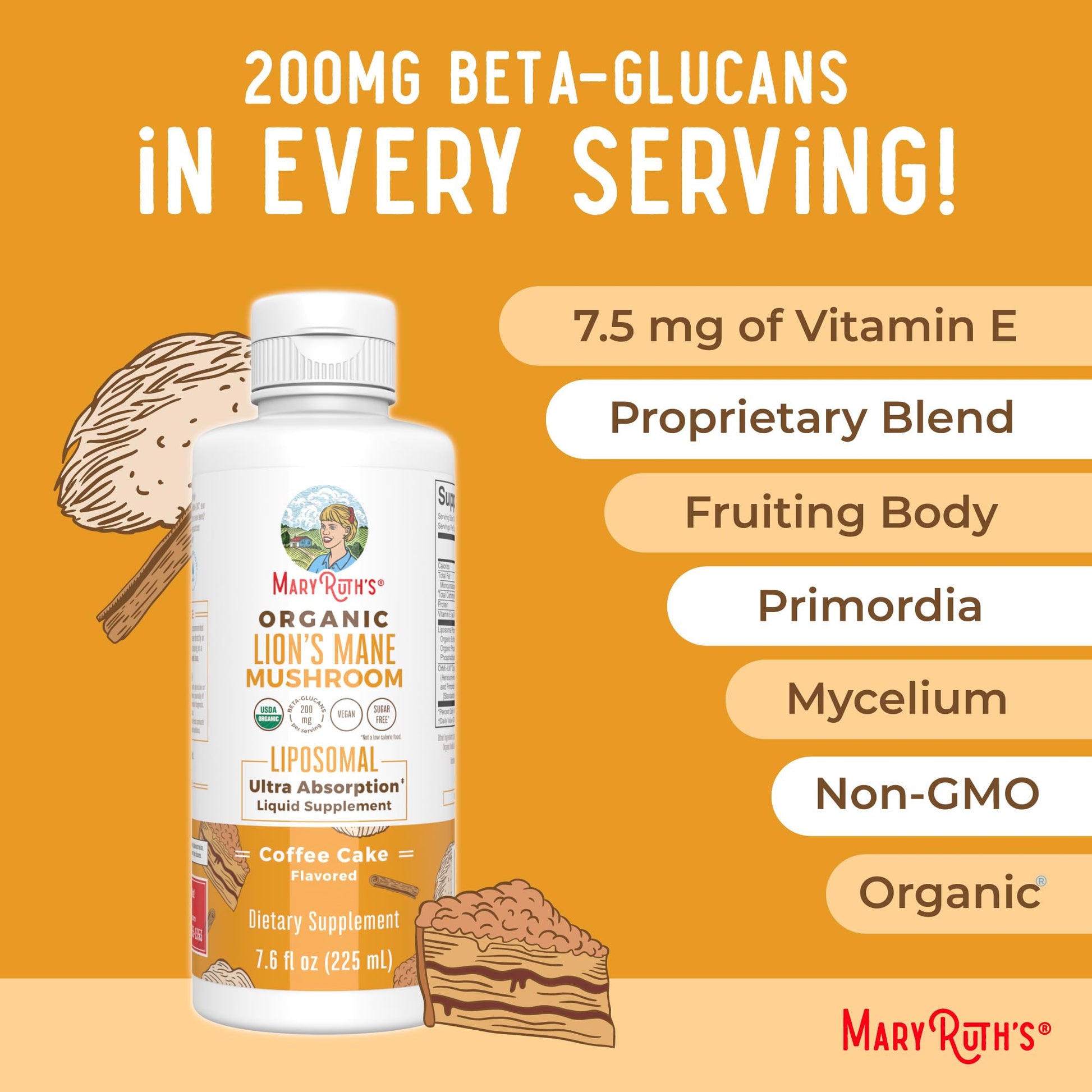 MaryRuth Organics Lions Mane Supplement | Ultra Absorption Liposomal | Full Spectrum Lion's Mane Mushroom | 200mg Beta-Glucans Per Serving | USDA Organic | Vegan | 7.6 oz | 15 Servings MARYRUTH'S uk supplements