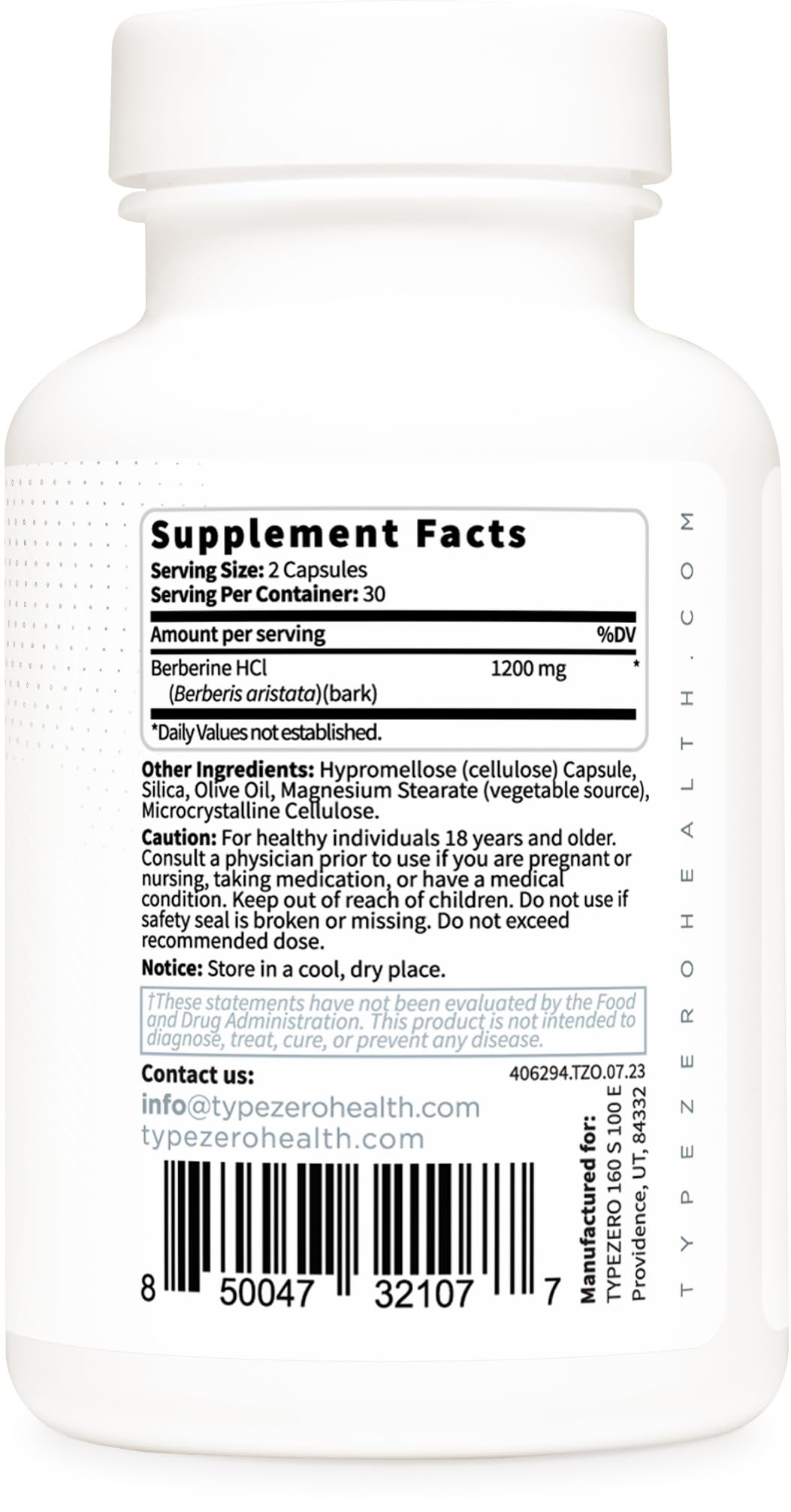 Type Zero Berberine HCL 1200mg 60 Capsules - Clean, Non-GMO, Gluten Free Supplement Type Zero uk supplements