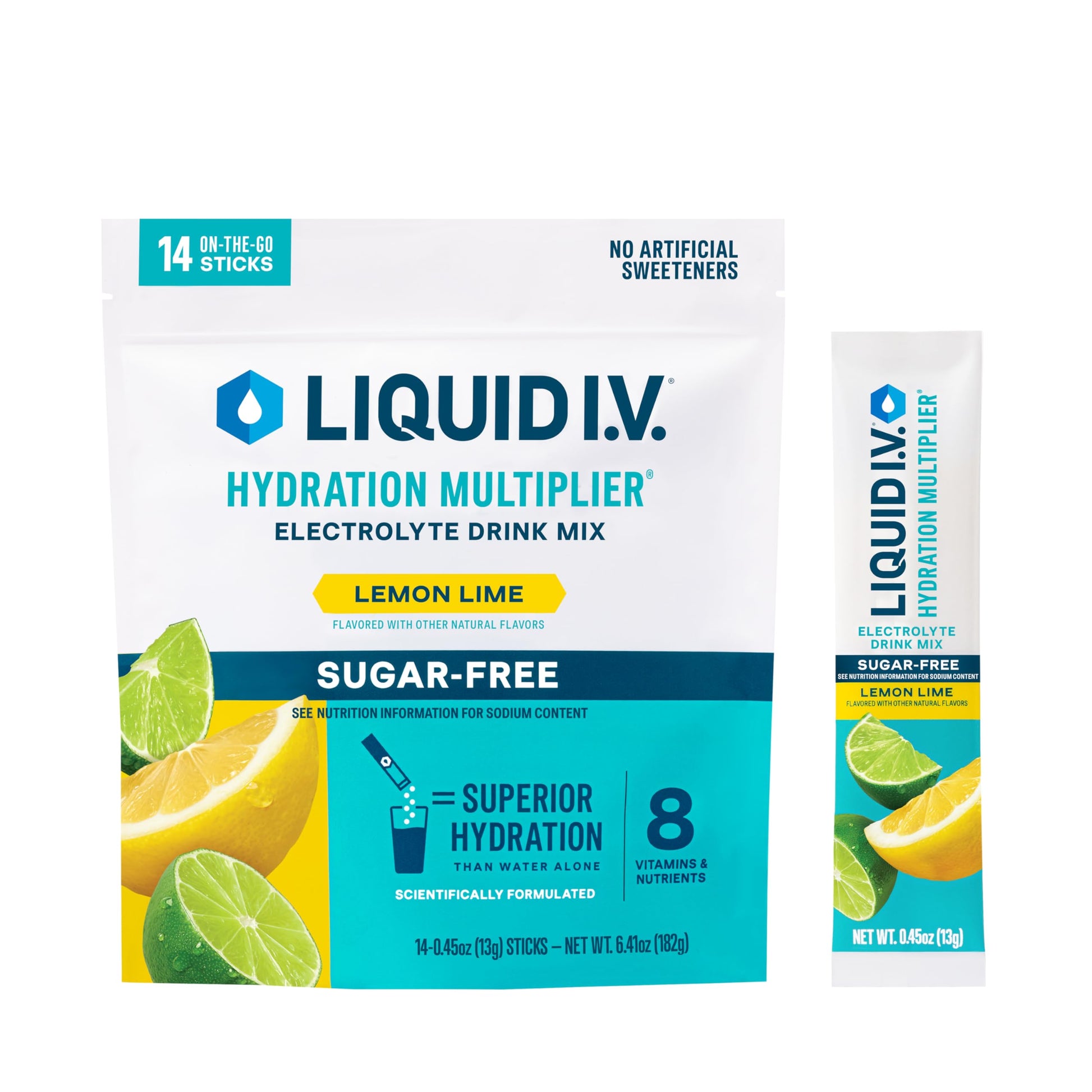 Liquid I.V.® Hydration Multiplier Sugar-Free - Lemon Lime | Electrolyte Powder Drink Mix | 1 Pack(14 Servings) Liquid I.V. uk supplements