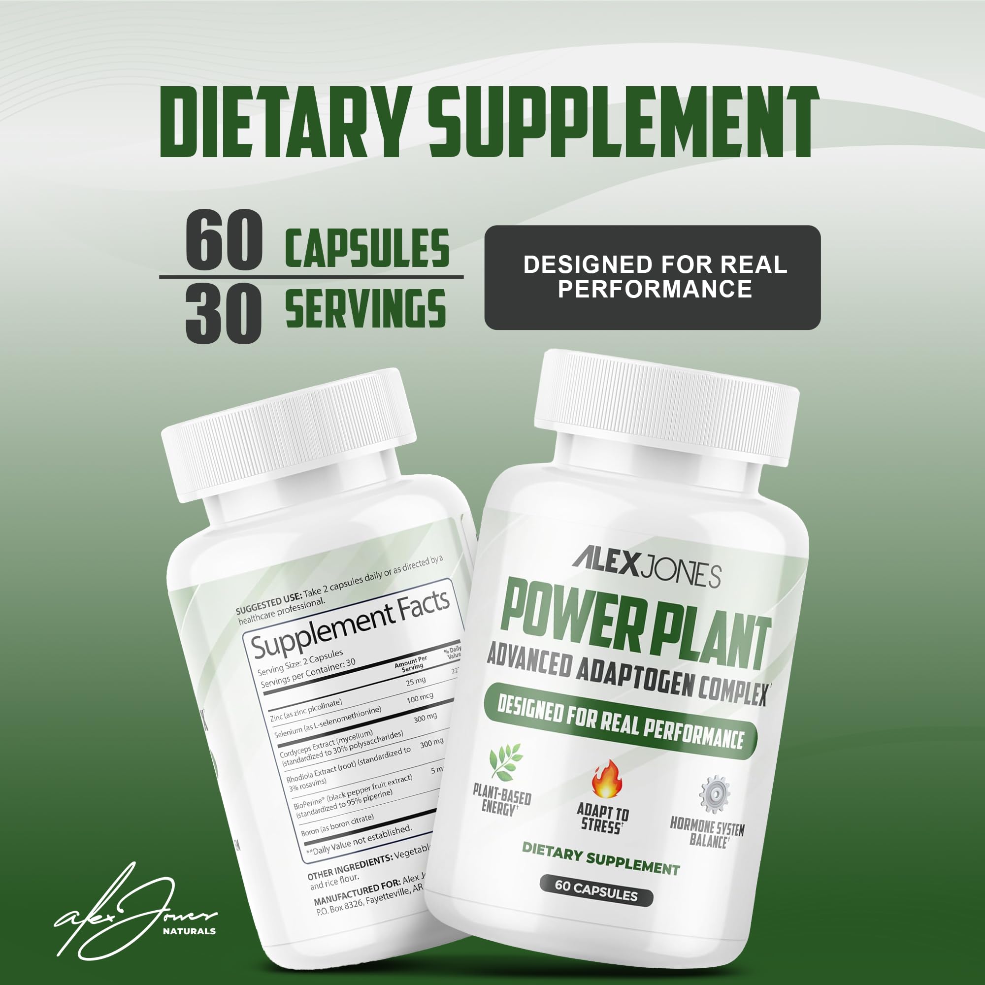 Adaptogenic Mushrooms with Cordyceps & Rhodiola – Daily Blend with Zinc, Selenium & Boron –Vegan Mushroom Capsules Supplement for Active Lifestyles – No Fillers or Additives – 60 Count Alex Jones Naturals uk supplements