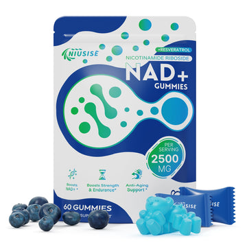 NIUSISE NAD Gummies Sugar Free, NAD+ Supplement with Liposomal Nicotinamide Riboside, Resveratrol, Quercetin, NAD Supplement for Anti-Aging, Energy, Cellular Health, Blueberry Flavor, 60 Gummies NIUSISE uk supplements