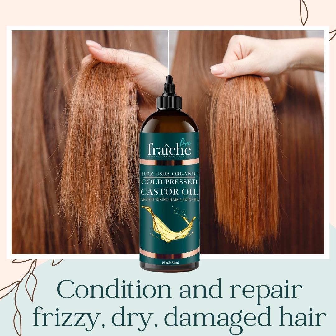 Live Fraiche USDA Organic Cold Pressed Castor Oil (16oz), 100% Pure, Hexane-Free Castor Oil Live Fraiche uk supplements