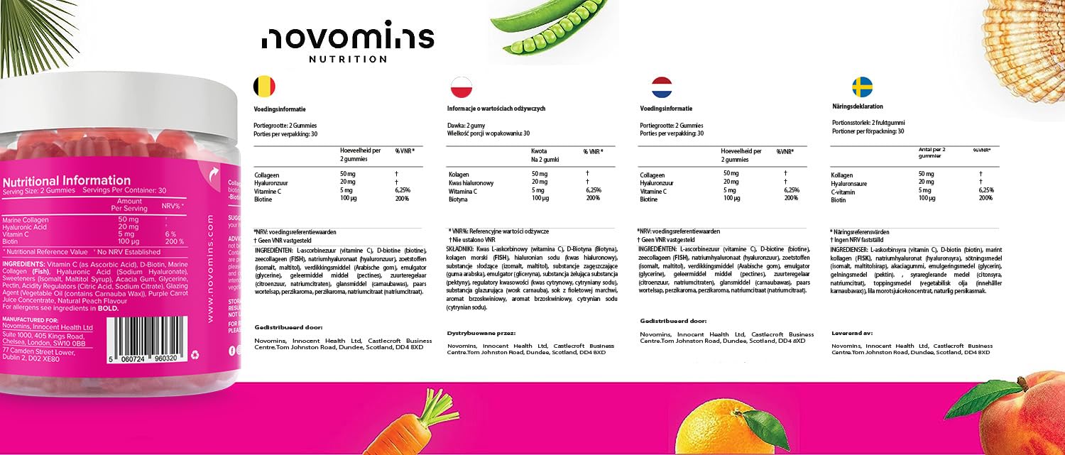 Collagen Gummies - Sugar Free Marine Collagen Gummies - Superior Type 1 Hydrolysed Collagen novomins uk supplements