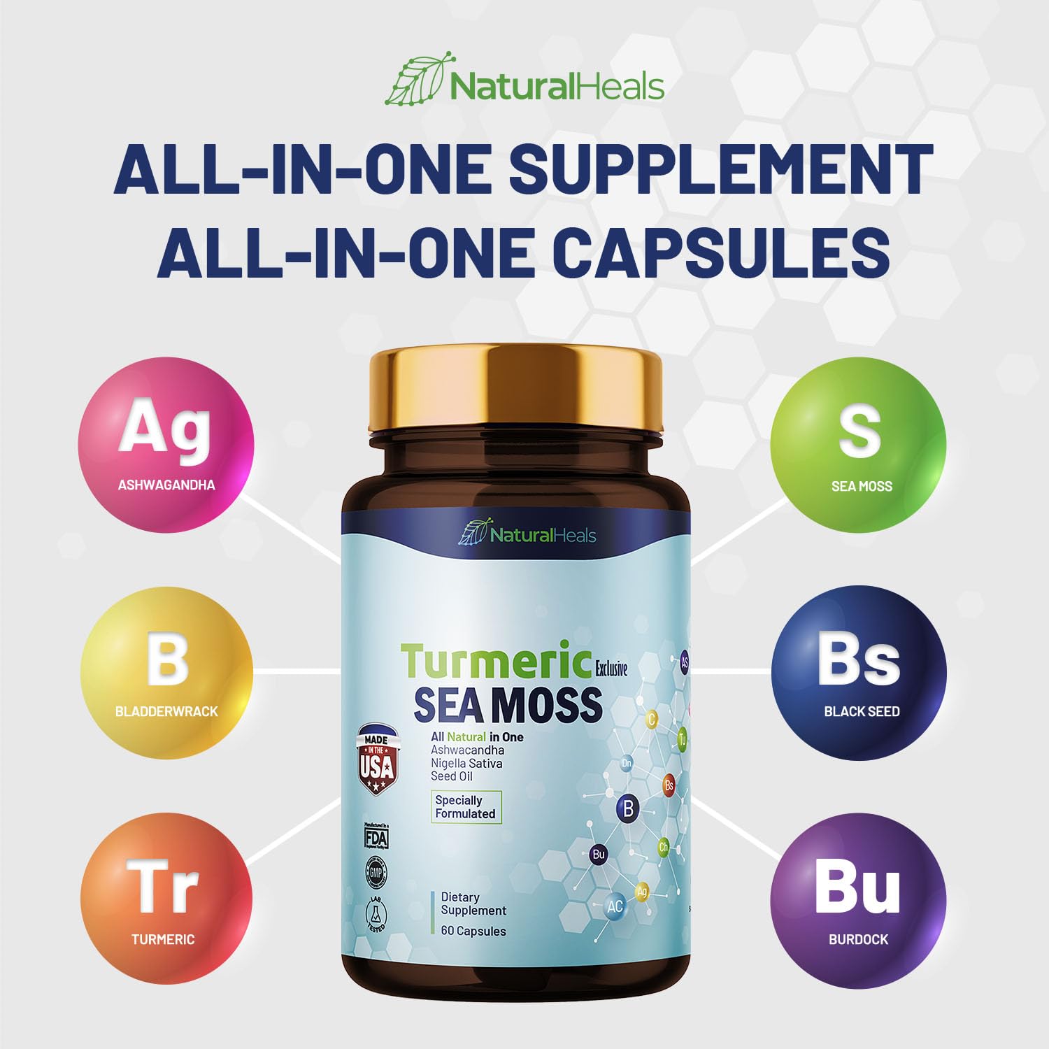Natural Heals Sea Moss 3000mg: Black Seed Oil 2000mg Ashwagandha 1000mg Turmeric Natural Heals uk supplements