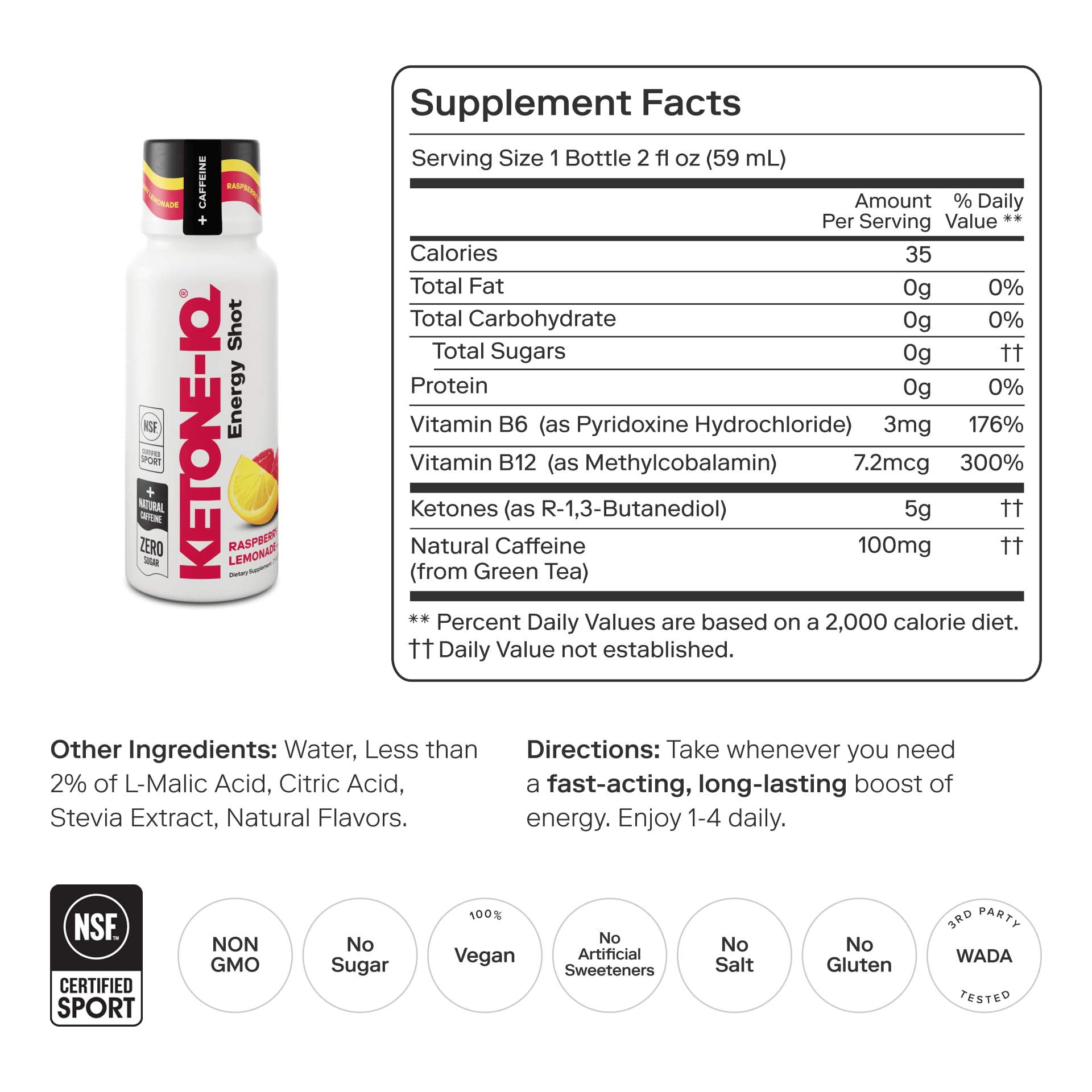 Ketone-IQ Exogenous Ketone Energy Shots with Caffeine - 12 Pack of Green Tea Caffeine Shots with 5g Bioidentical Ketones and B Vitamins - Fast Acting, On The Go Clean Energy Drink (Raspberry Lemonade) Ketone-IQ uk supplements