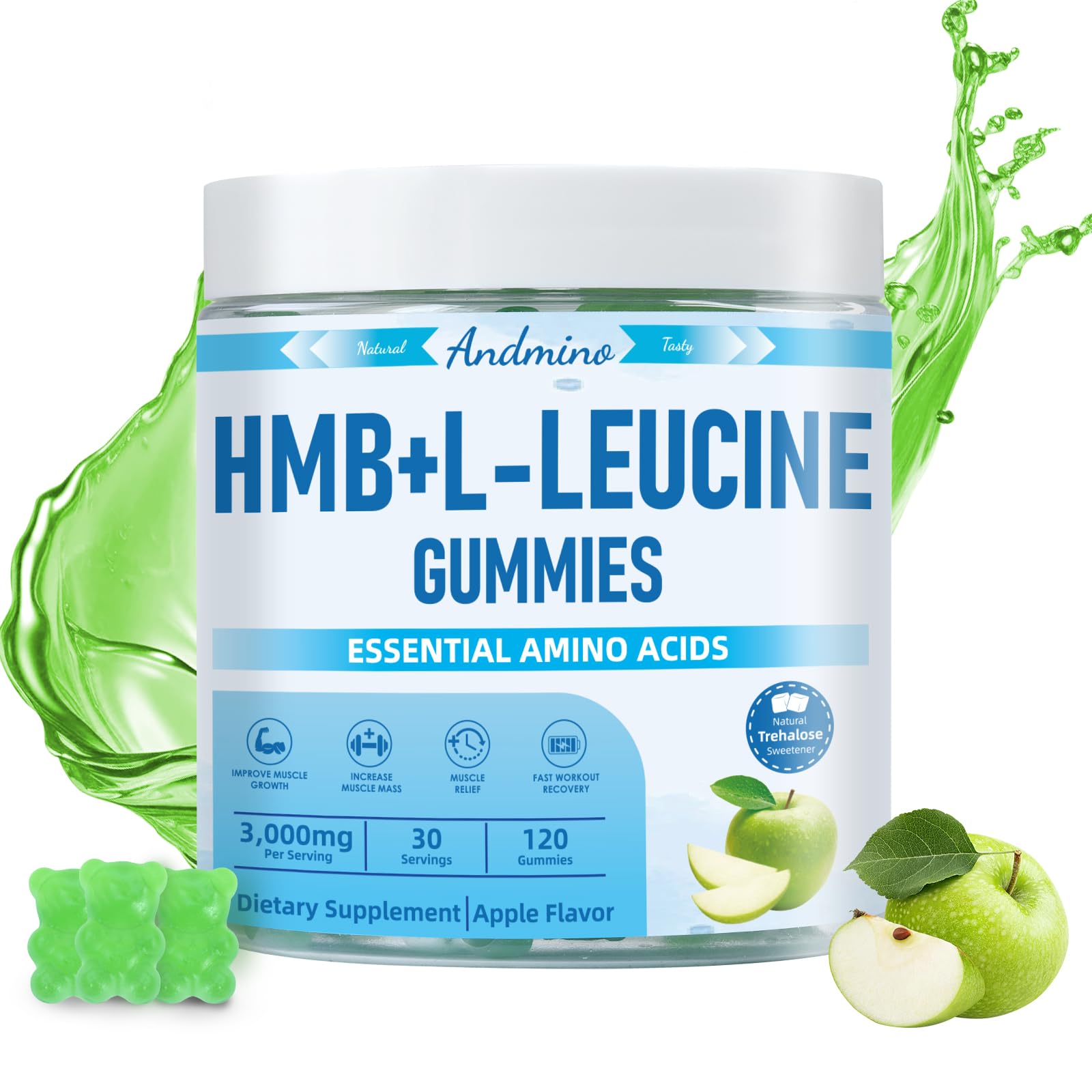 andmino HMB and L-Leucine Gummies, 3000mg, with Trehalose, for Muscle Growth, Muscle Relief and Workout Recovery, for Adults & Elder, Non-GMO andmino uk supplements