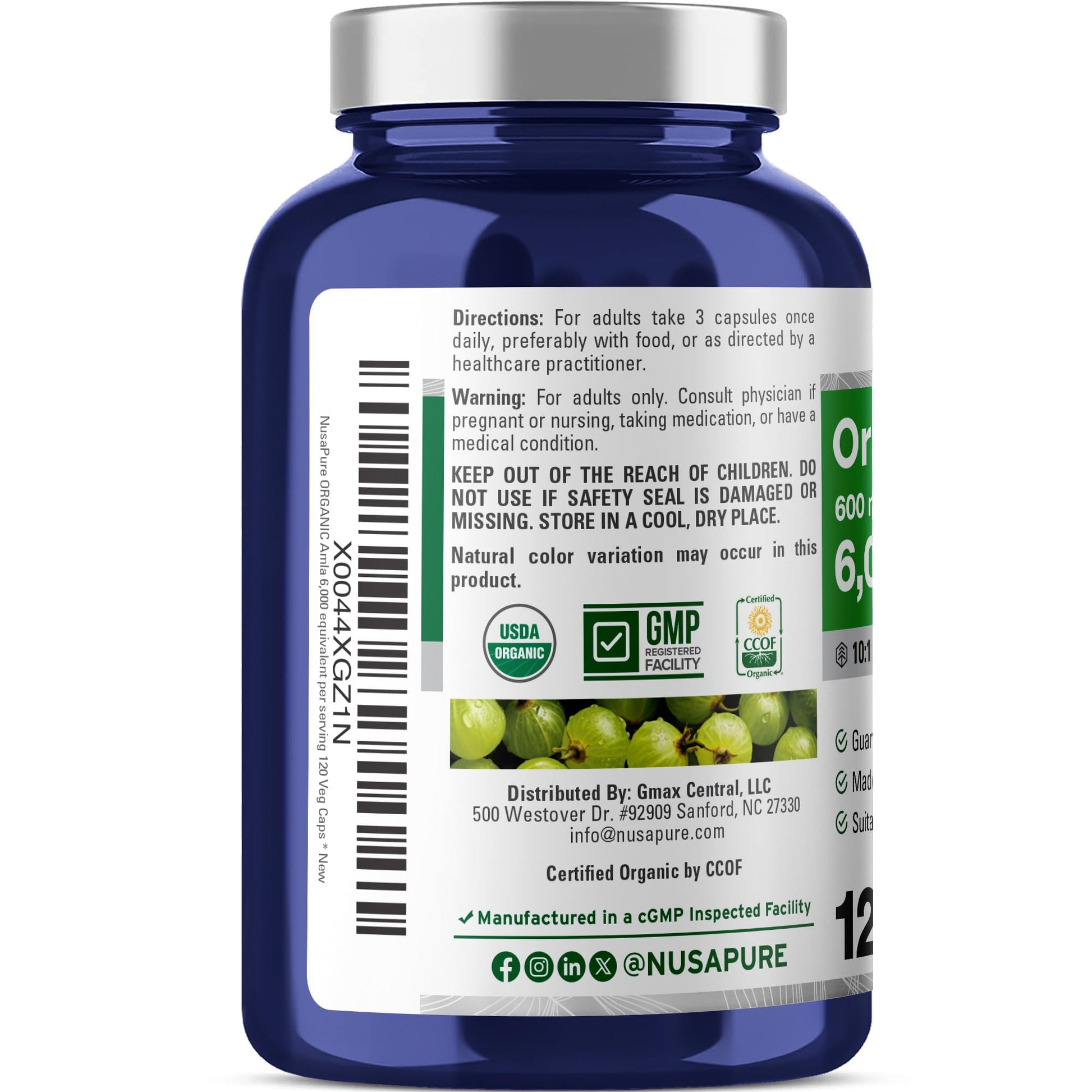 NusaPure Organic Amla Capsules 10:1 Extract, 600 mg Equivalent to 6,000mg | 120 Count | Amalaki Fruit | USDA, Vegan, Non-GMO Supplement NusaPure uk supplements