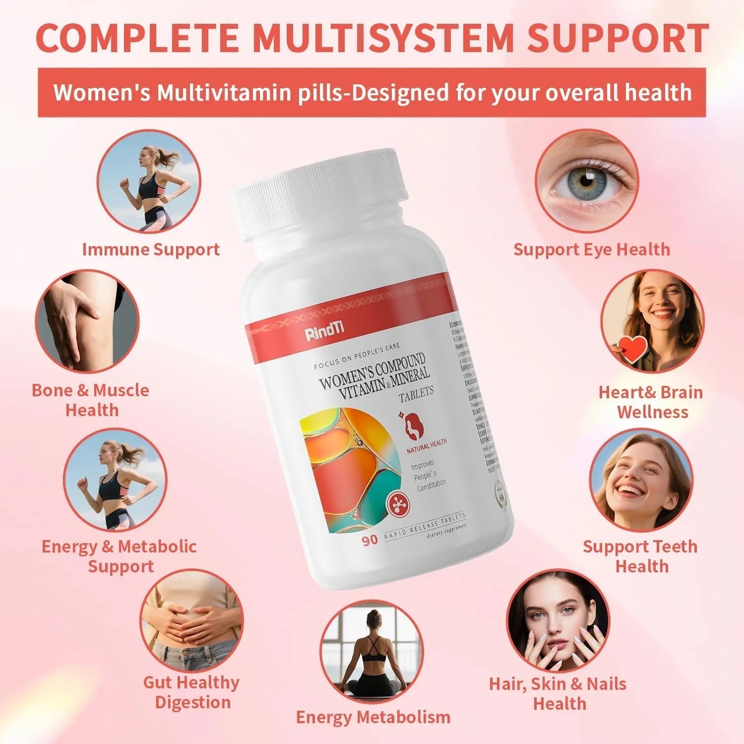 RindTi Multivitamin for Women 50+, Daily Women 50+ Multi-Vitamin with Vitamins A, B,C, E for Energy, & Bone & Immune & Skin& Hair Support, 90 ct RindTi uk supplements