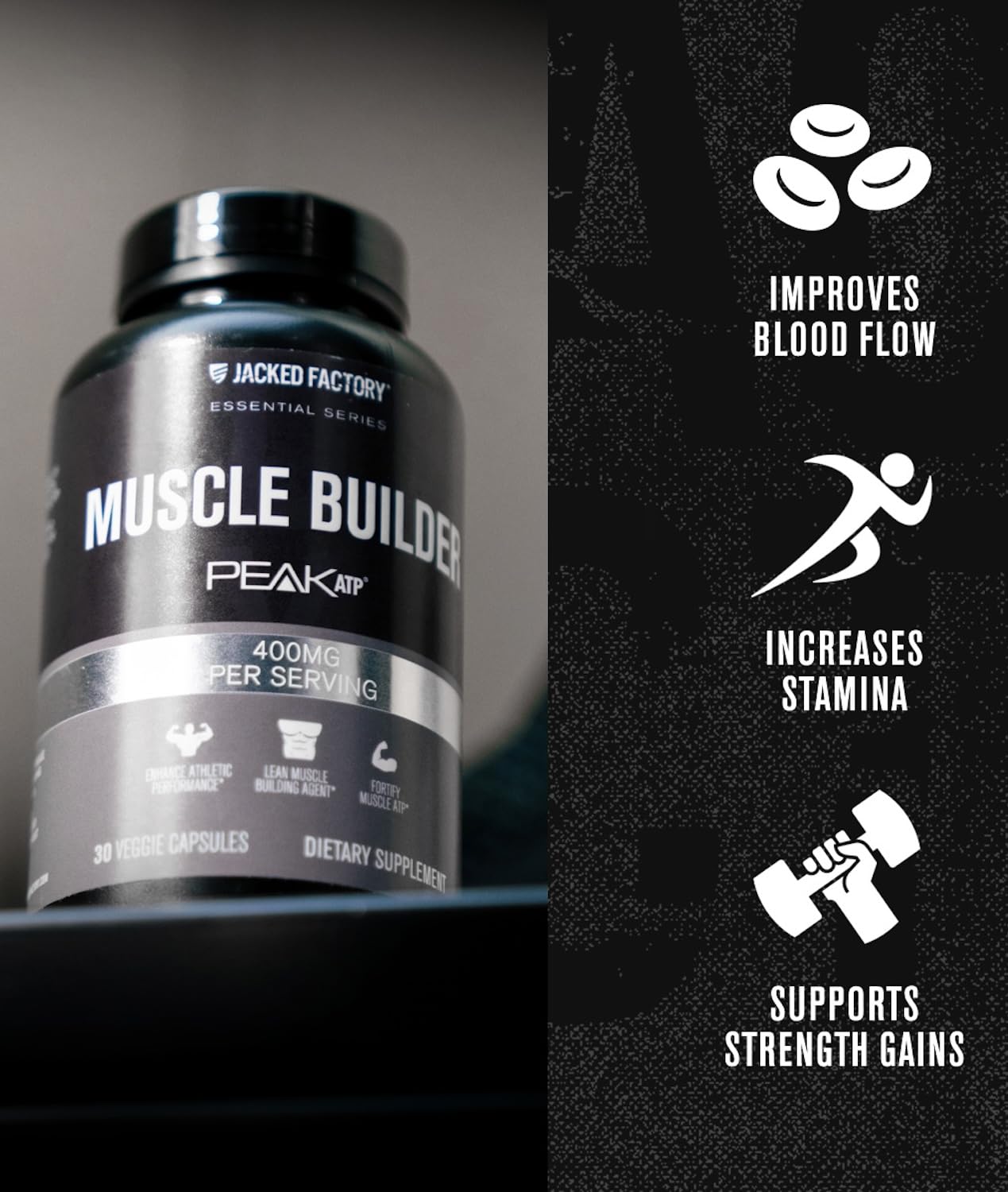 Jacked Factory Essentials Muscle Builder - ATP Muscle Builder for Men with Peak ATP to Support Muscle Gain, Enhance Athletic Performance, & Increase Strength - 30 Capsules Jacked Factory uk supplements