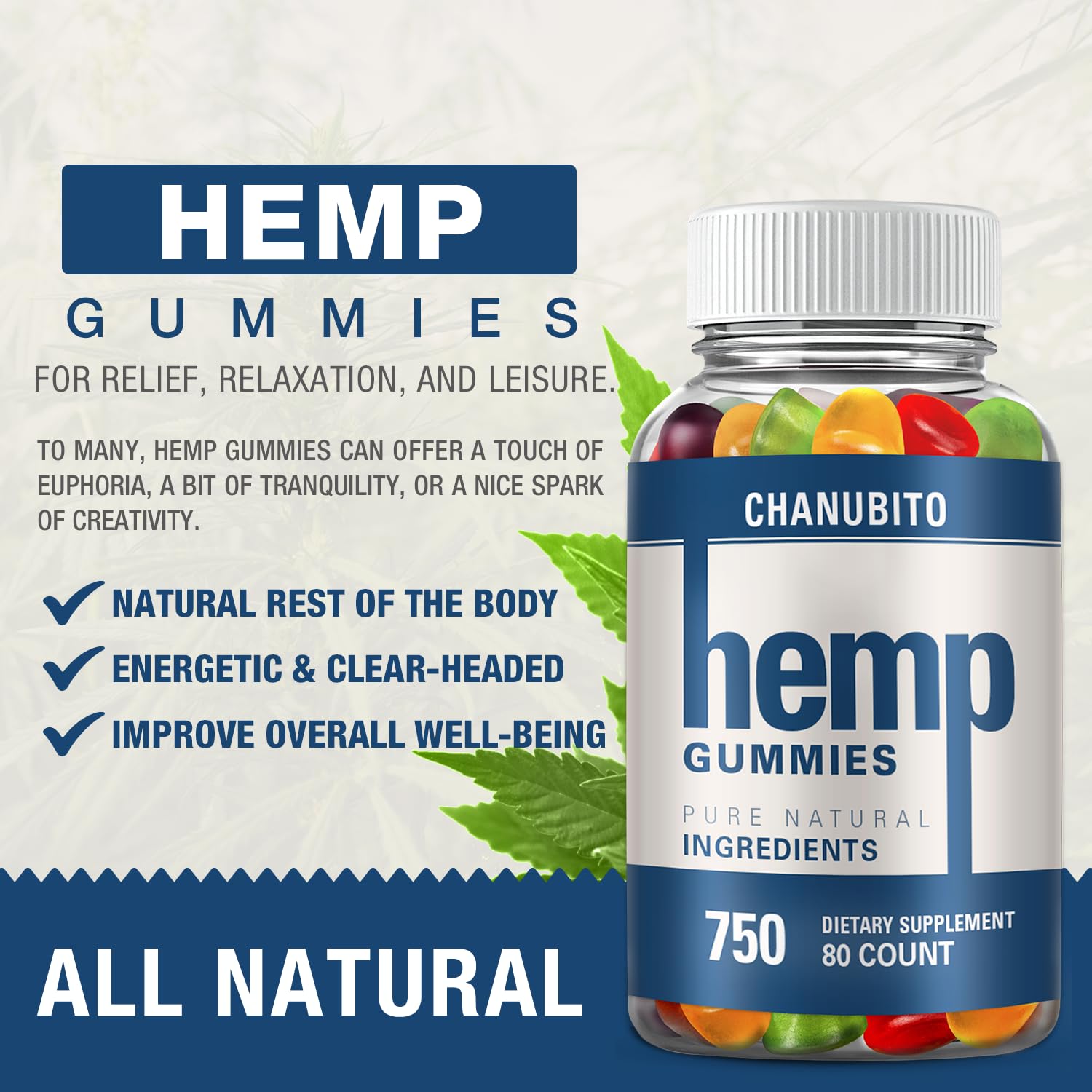 Hemp Gummies Organic High Potency Hemp Supplement - Pain, Sleep, Stress CHANUBITO uk supplements