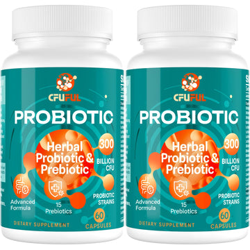 Probiotics for Women & Men - 300 Billion CFU, 24 Strains Probiotic + 15 Organic Herbs Prebiotics Blend, for Overall Digestive Gut Health, Immune, Constipation & Bloating, Shelf Stable - 4 Month Supply Cfuful uk supplements