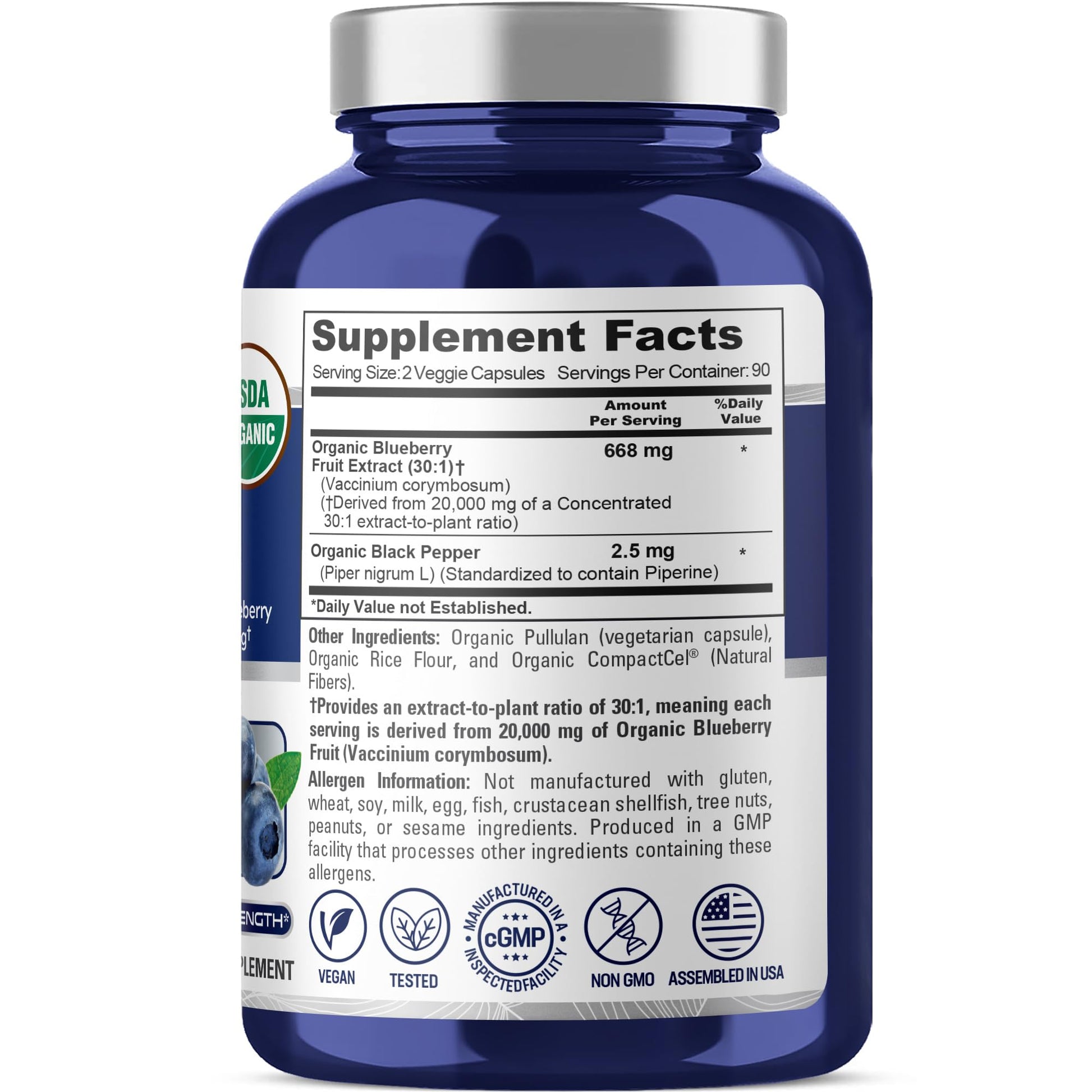 NusaPure Blueberry Concentrate 30:1 Extract, 667 mg Equivalent to 20,000 mg 180 Veg Caps Suitable for Vegetarian, Vegan, Non-GMO NusaPure uk supplements