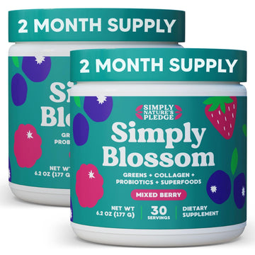Simply Blossom Nutrition - Daily Greens & Superfood Powder + Collagen + Probiotics for Women's Digestive Health & Bloating Relief. Help Your Health Bloom - 2 Month Supply Simply Nature's Pledge uk supplements