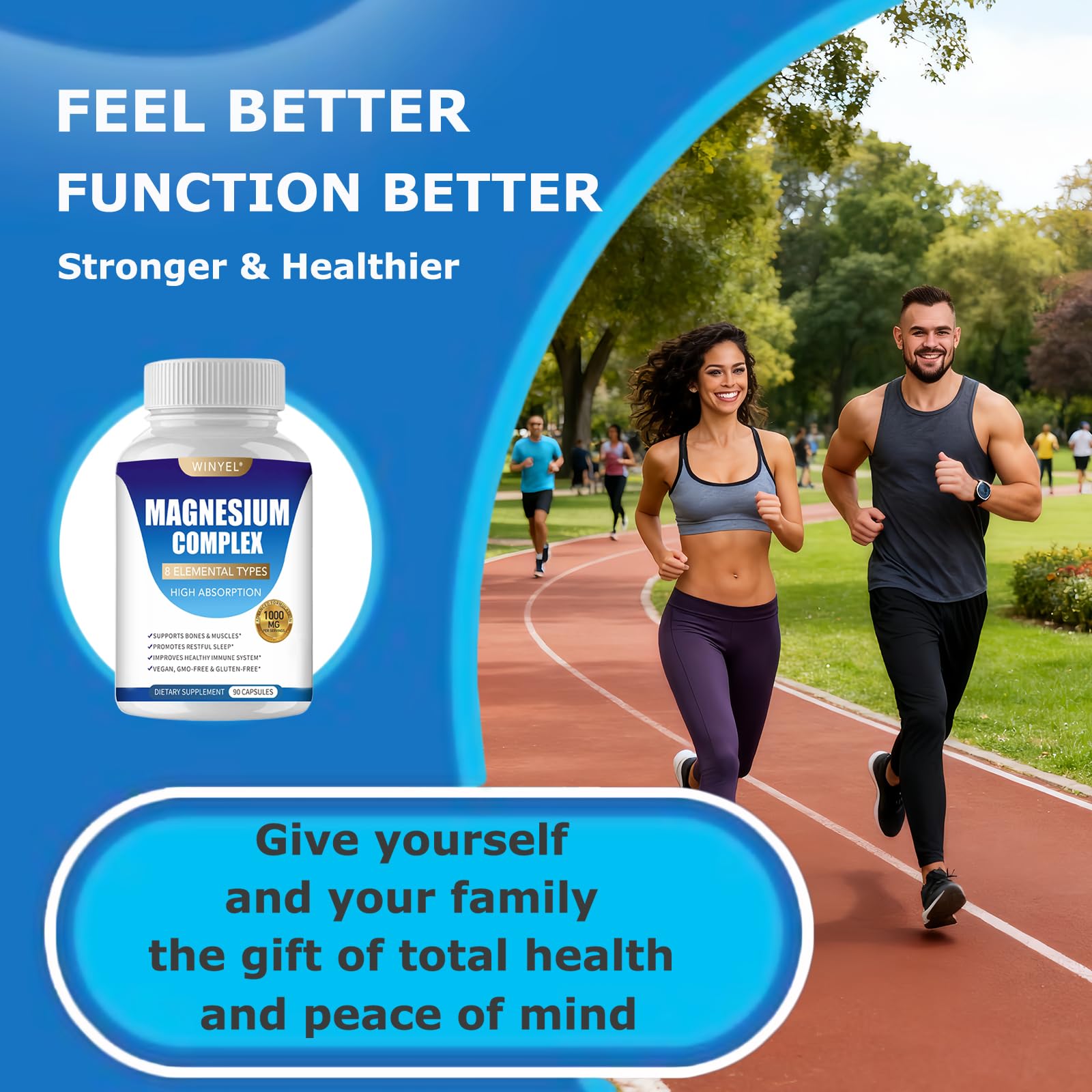 Magnesium Complex Supplement 8 Elemental 1000mg | Magnesium Supplement with Glycinate, Malate, Citrate | Sleep, Relaxation, Bone & Muscle | Vegan 90 Capsules WINYEL uk supplements