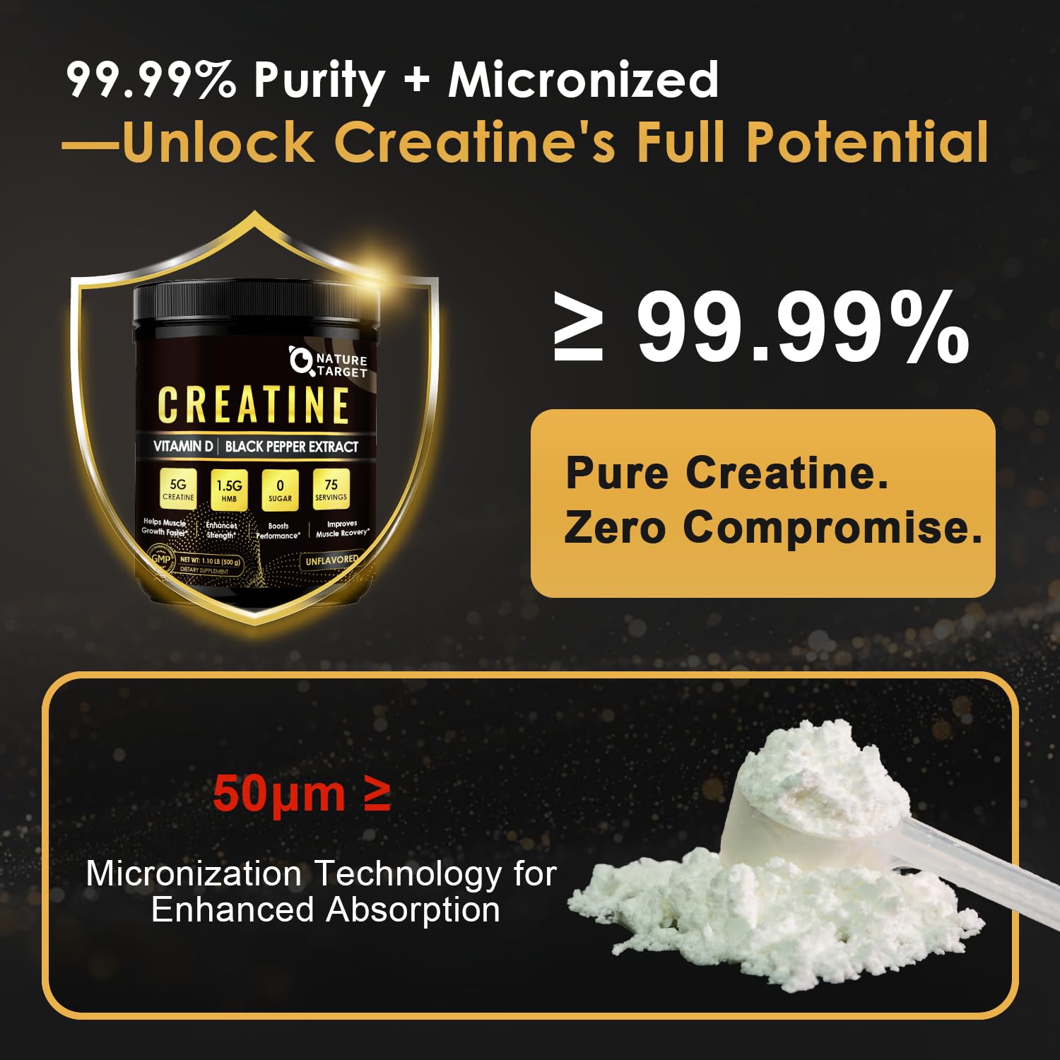 Micronized Creatine Monohydrate for Women and Men, Creatine Powder for Men-Women for Improve Performance and Strength, Support Muscle Growth and Workout Recovery, 6.5g per Servings, 75 Servings NATURE TARGET uk supplements
