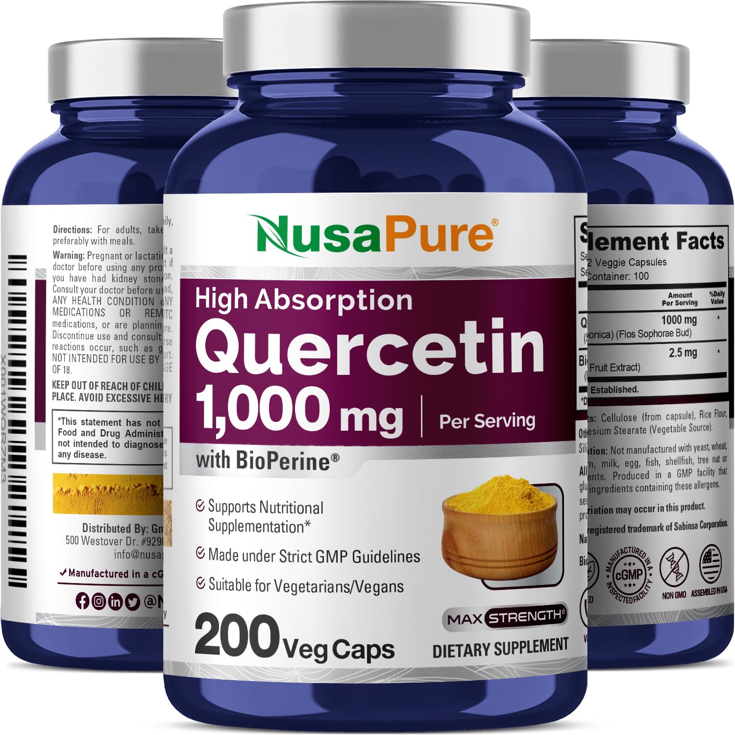 NusaPure Quercetin - Suitable for Vegetarian/Vegan, Non - GMO - 1000 mg - 200 Capsules NusaPure uk supplements