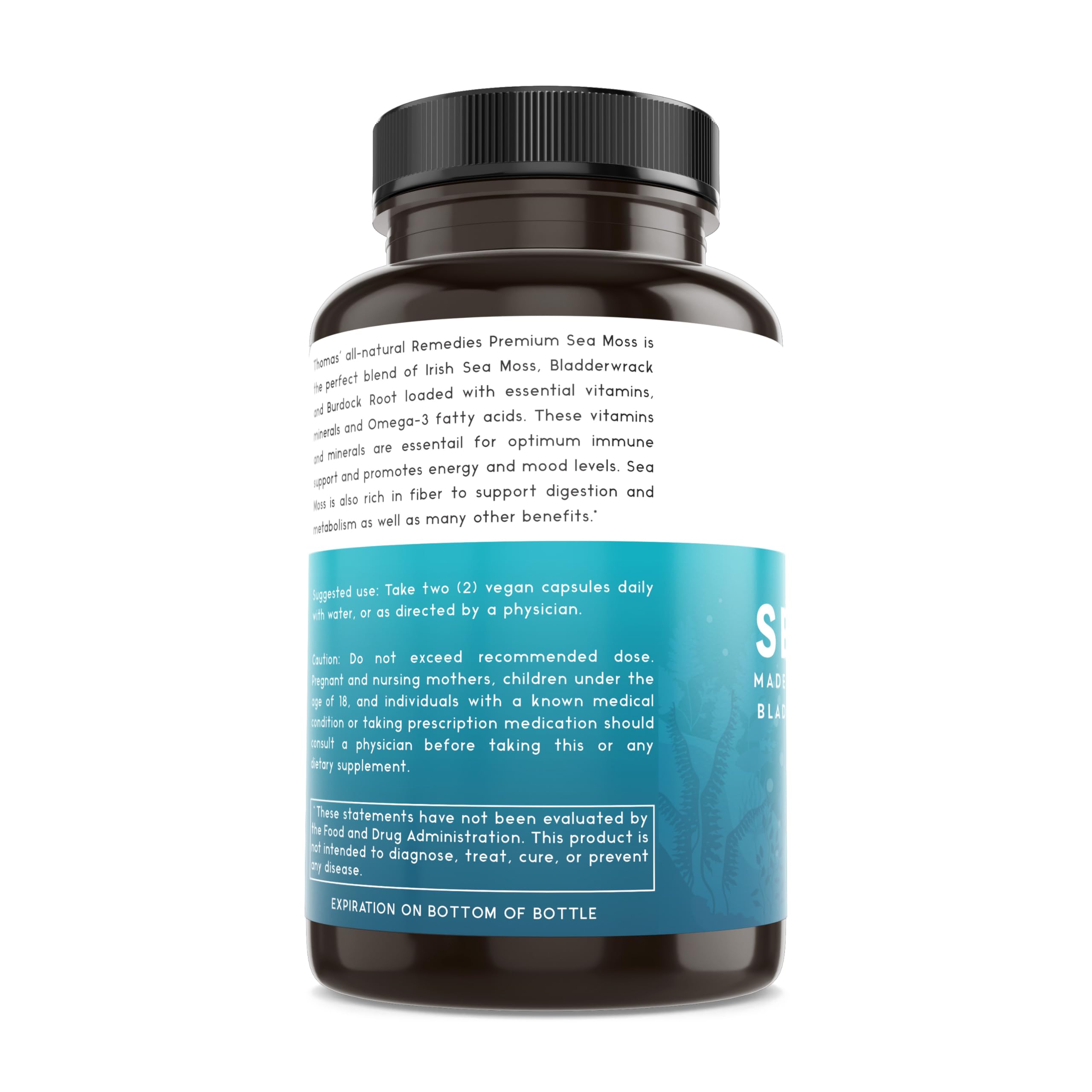 Thomas' all-natural Remedies Irish Sea Moss Capsules, Sea Moss with Bladderwrack & Burdock Root Organic for Gut Health, Digestion, Energy & Immune Support, 120 Seamoss Pills Thomas' all-natural Remedies uk supplements