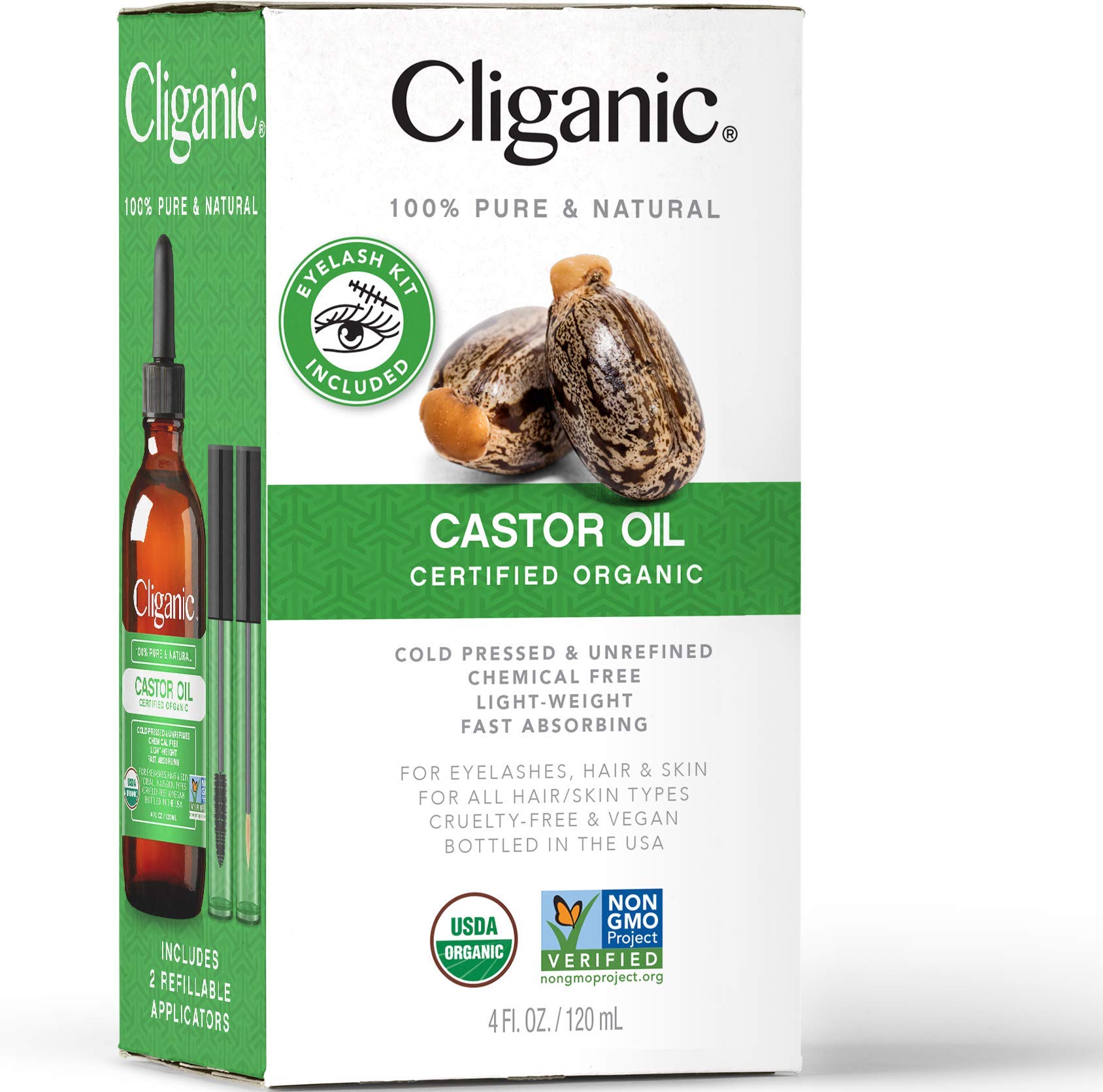 Cliganic Organic Castor Oil, 100% Pure (4oz with Eyelash Kit) - For Eyelashes, Eyebrows, Hair & Skin Cliganic uk supplements