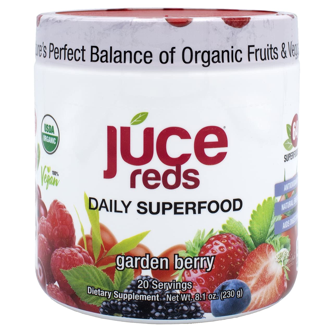 Terra Kai Organics JUCE Reds Organic Superfood Powder - Garden Berry Flavor | Fruit & Veggie Powder for Everyone w/64 Immune Boosting Superfood Plus Probiotics for Gut Health | 20 Servings (230g) Terra Kai Organics uk supplements