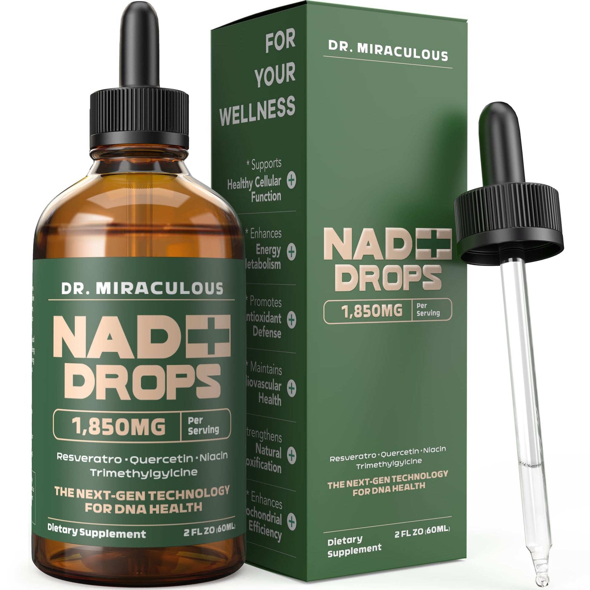 Dr. Miraculous Pure NAD+ Supplements 1850mg Liquid Drops for Women & Man | Nicotinamide Riboside Organic NAD Plus Boosting Supplement - Natural Lemon Flavor Dr. Miraculous uk supplements
