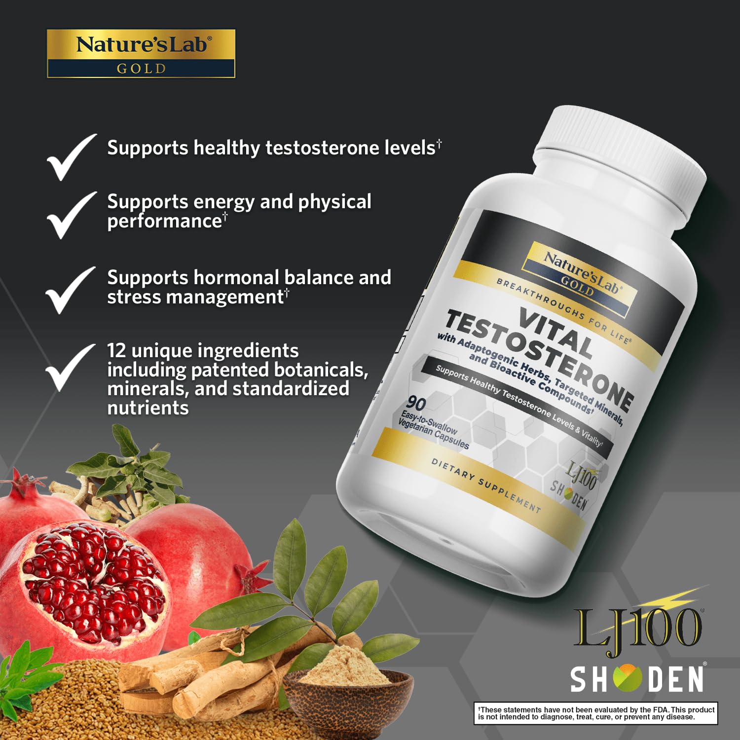 Nature's Lab Gold Vital Testosterone with Adaptogenic Herbs, Targeted Minerals and Bioactive Compounds* - Supports Healthy Testosterone Levels & Vitality* - 90 Capsules (30 Day Supply) Nature's Lab uk supplements