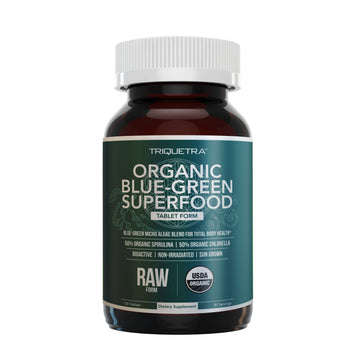 Organic Spirulina & Chlorella Tablets – 4 Organic Certifications, Raw, Non-Irradiated – 50/50 Blue Green Algae Blend – Antioxidant Content Equal to 5 Servings of Vegetables (120 Tablets) Triquetra Health uk supplements