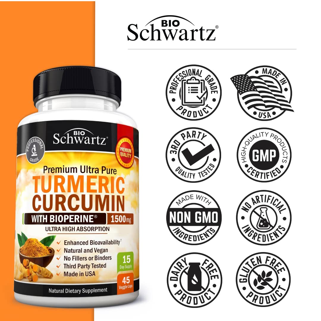 Turmeric Curcumin with Black Pepper Extract 1500mg - High Absorption BioSchwartz uk supplements