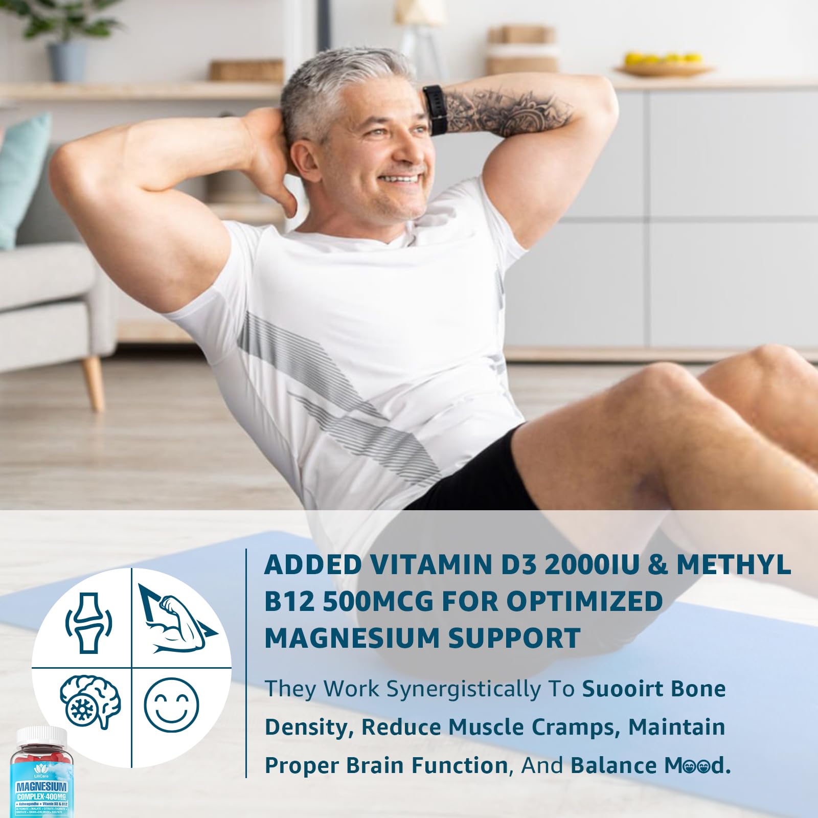 Sugar Free Magnesium Complex for Women, Calm Magnesium Gummies for Adults 400mg, Magnesium Glycinate, Citrate, Malate & More- Magnesium Gummy with Magnesium Ashwagandha, D3, B12 for Relax, Calm, Vegan LILICARE uk supplements