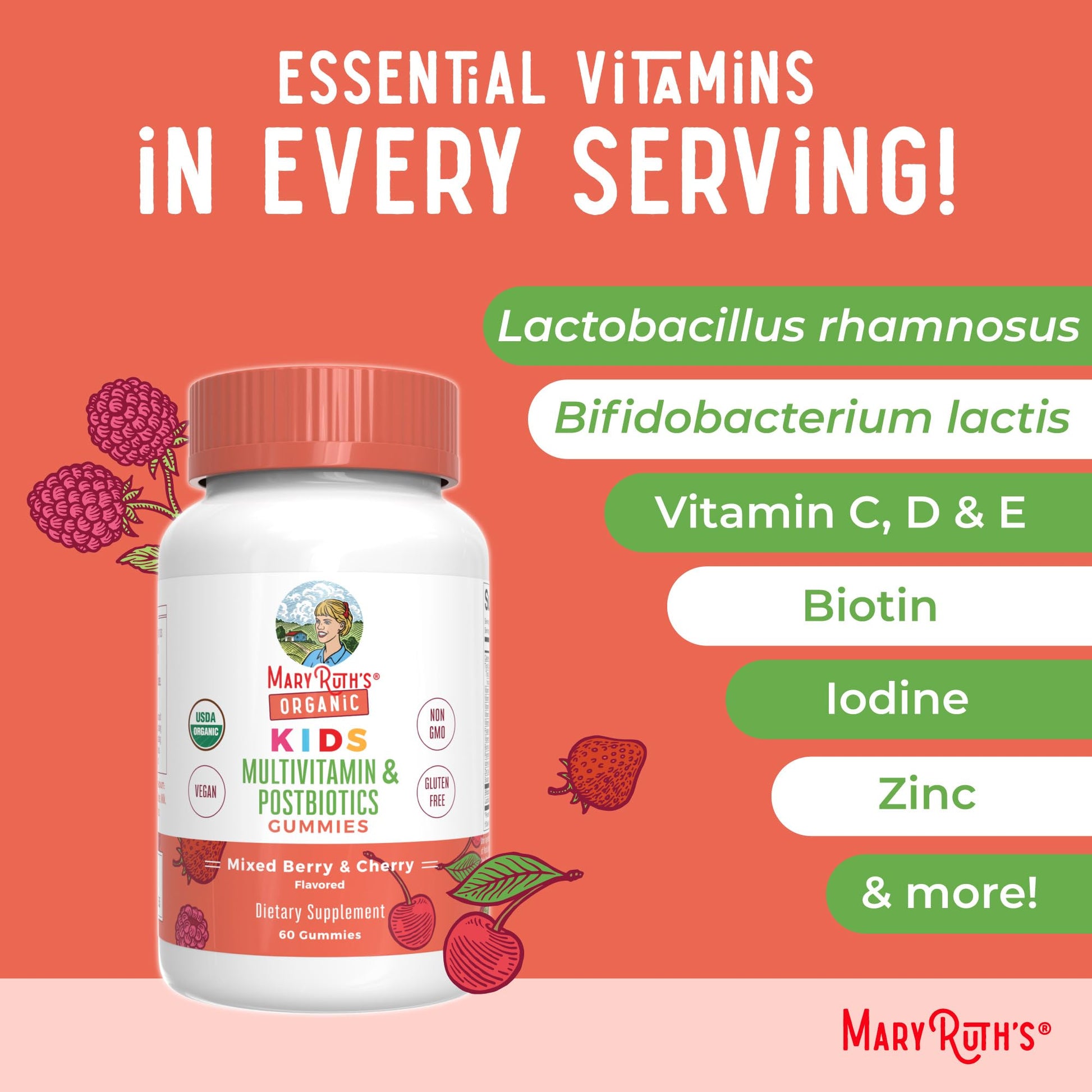 Kids Vitamins by MaryRuth's | USDA Organic | Multivitamin Gummies + Postbiotics for Ages 4+ | Multivitamin for Kids with Lactobacillus Rhamnosus | MaryRuth Organics uk supplements