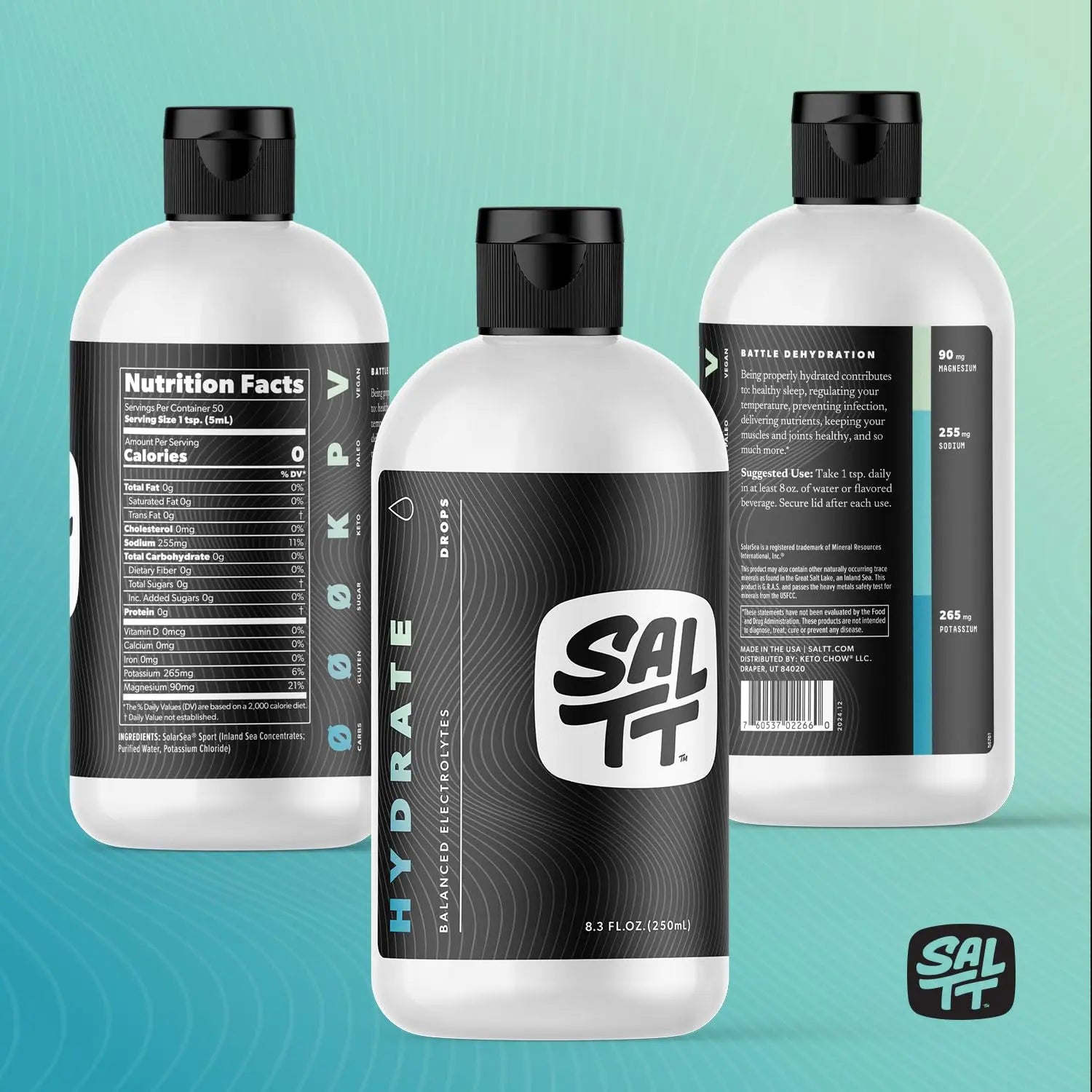 SALTT - Hydrate (8.3 oz) - Electrolytes Drops - Energy Boost - Sodium, Potassium, Magnesium, Zinc, Copper - Unflavored - Ultra Low Carb - Zero Sugar, Vegan, Gluten Free, Non GMO - By Keto Chow Keto Chow uk supplements