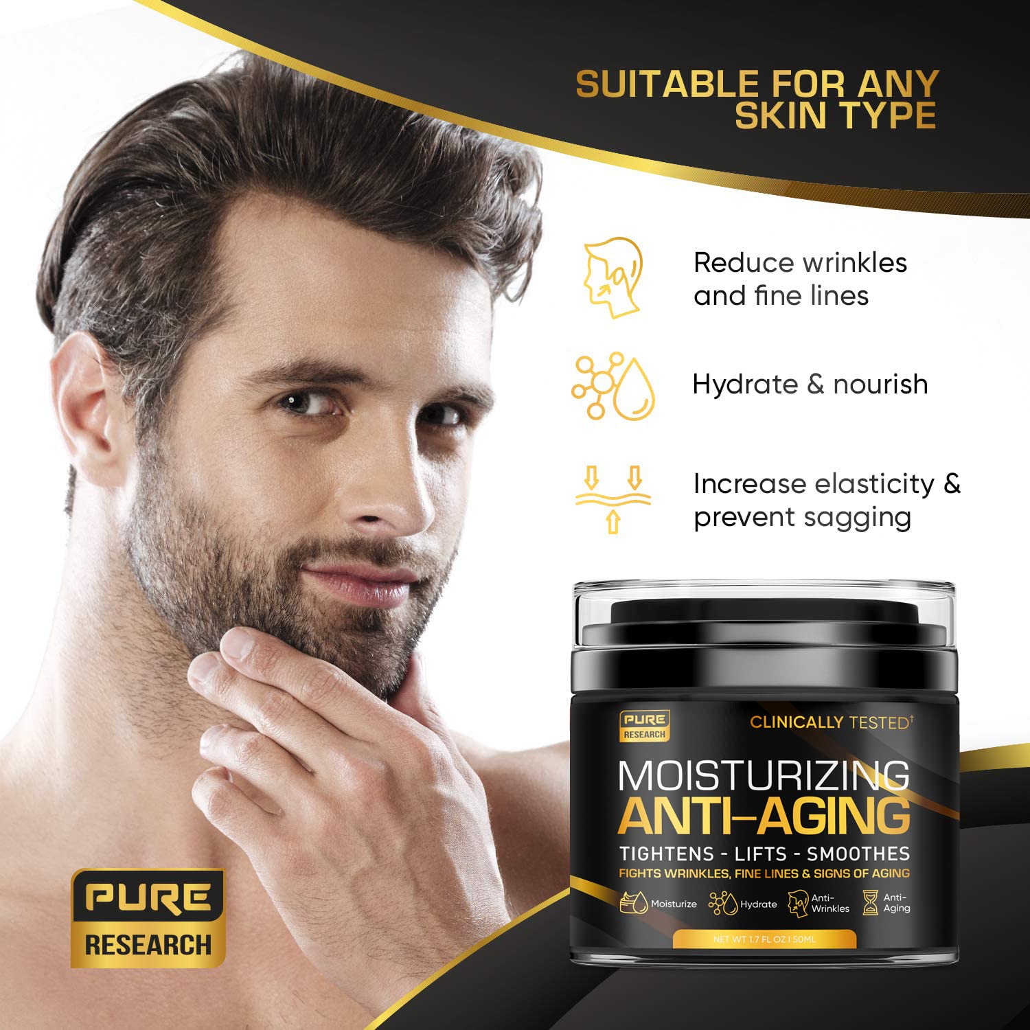 Men's Face Cream Moisturizer - Anti-Aging Cream For Men, Collagen, Retinol & Hyaluronic PURE RESEARCH uk supplements
