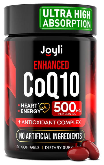 High Absorption CoQ10 500MG - Co Q 10 Supplement 120 Softgels for Heart Health&Energy Production - Enhanced CoQ10 Nutritional Supplements with Coenzyme Q10 - Alternative to coq10 400mg softgels JOYLI Nutrition uk supplements
