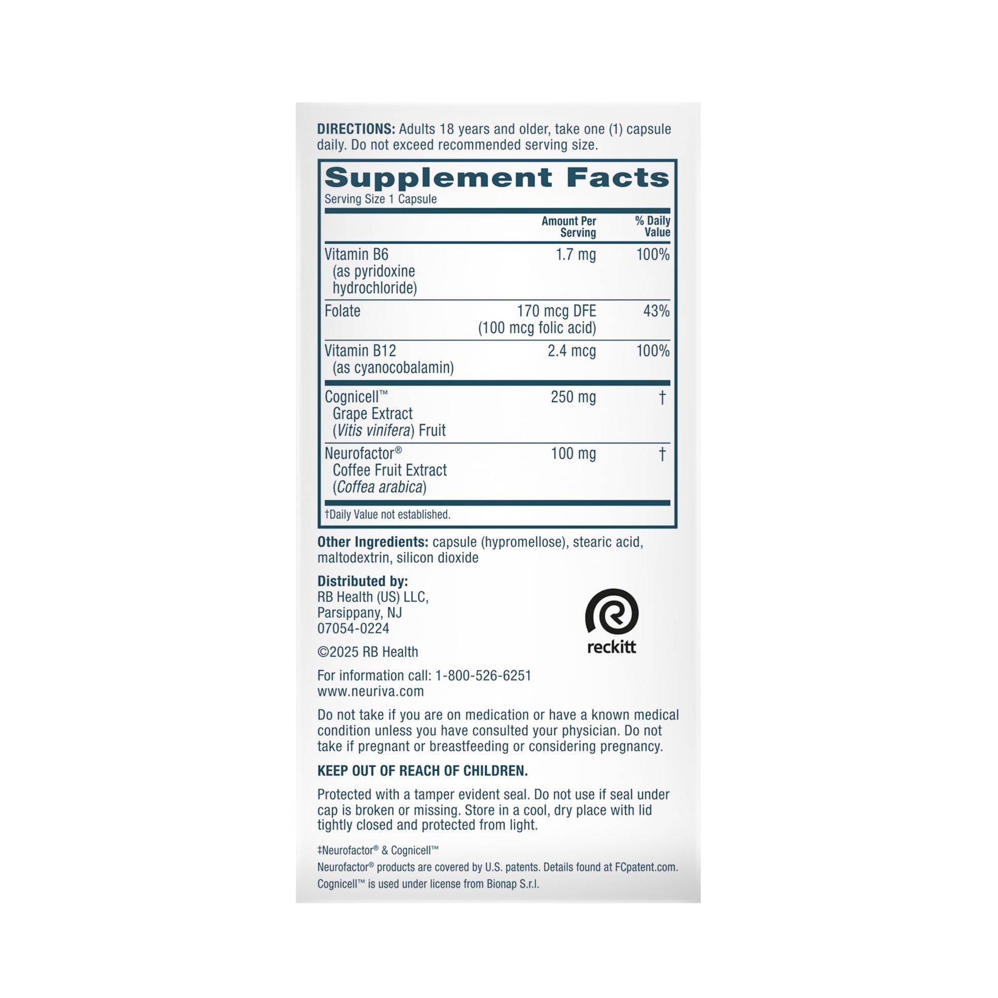 NEURIVA Memory 3D Brain Supplement - Decaffeinated Nootropic Capsules for Memory, Focus, & Cognitive Function - Short Term, Long Term, & Working Memory Support - 50ct NEURIVA uk supplements