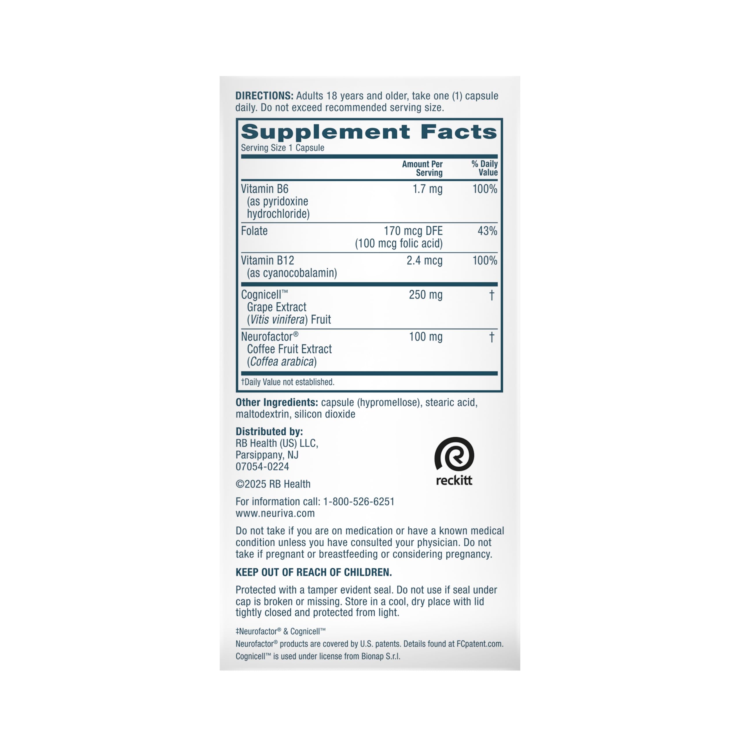 NEURIVA Memory 3D Brain Supplement - Decaffeinated Nootropic Capsules for Memory, Focus, & Cognitive Function - Short Term, Long Term, & Working Memory Support - 50ct NEURIVA uk supplements