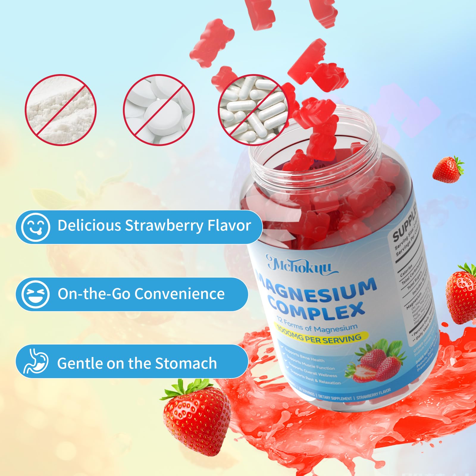 Magnesium Complex Gummies 1000mg | 12-in-1 Magnesium Complex Supplement with Glycinate, Citrate, Malate & Taurate Supports Muscle Function, Bone Health, Rest & Relaxation – Strawberry Flavor, 60 Count Mchokuu uk supplements