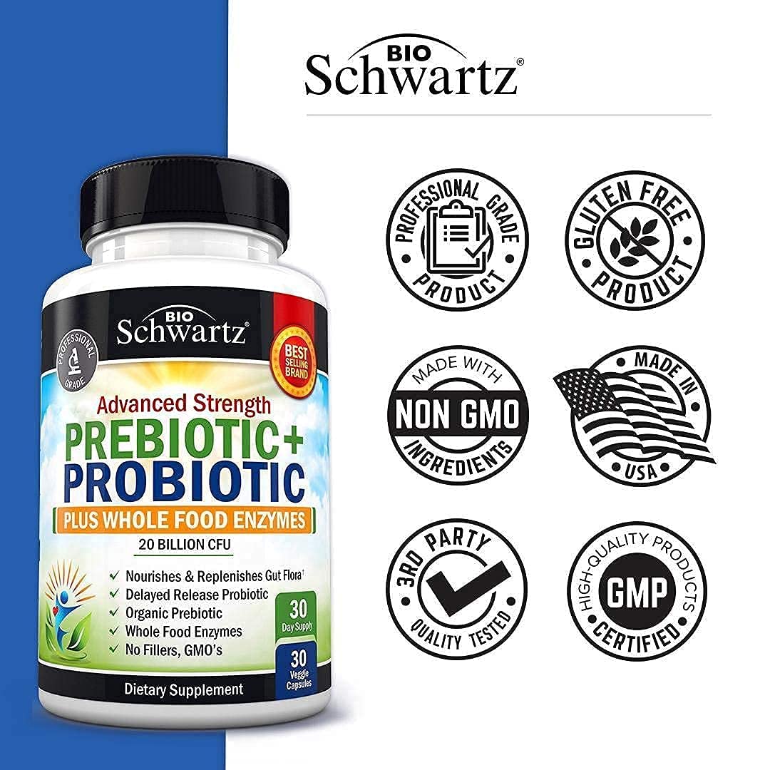 Probiotic & Prebiotic Digestive Health Capsules - 30ct, Gluten & Dairy Free, Non-GMO BioSchwartz uk supplements