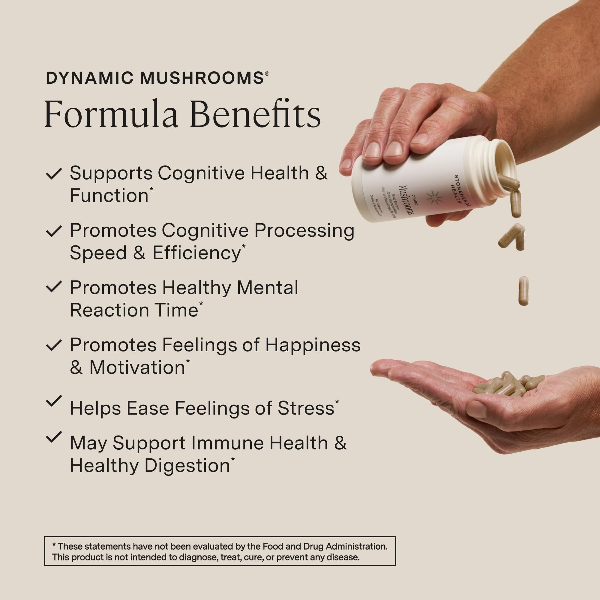 Stonehenge Health Dynamic Mushrooms 1,400 mg – 5 Mushroom Complex (Lion’s Mane, Reishi, Chaga, Maitake, Shiitake) – 100% Fruiting Bodies, Nootropic – Brain, Memory, Focus & Immune Support – 60 Caps Stonehenge Health uk supplements