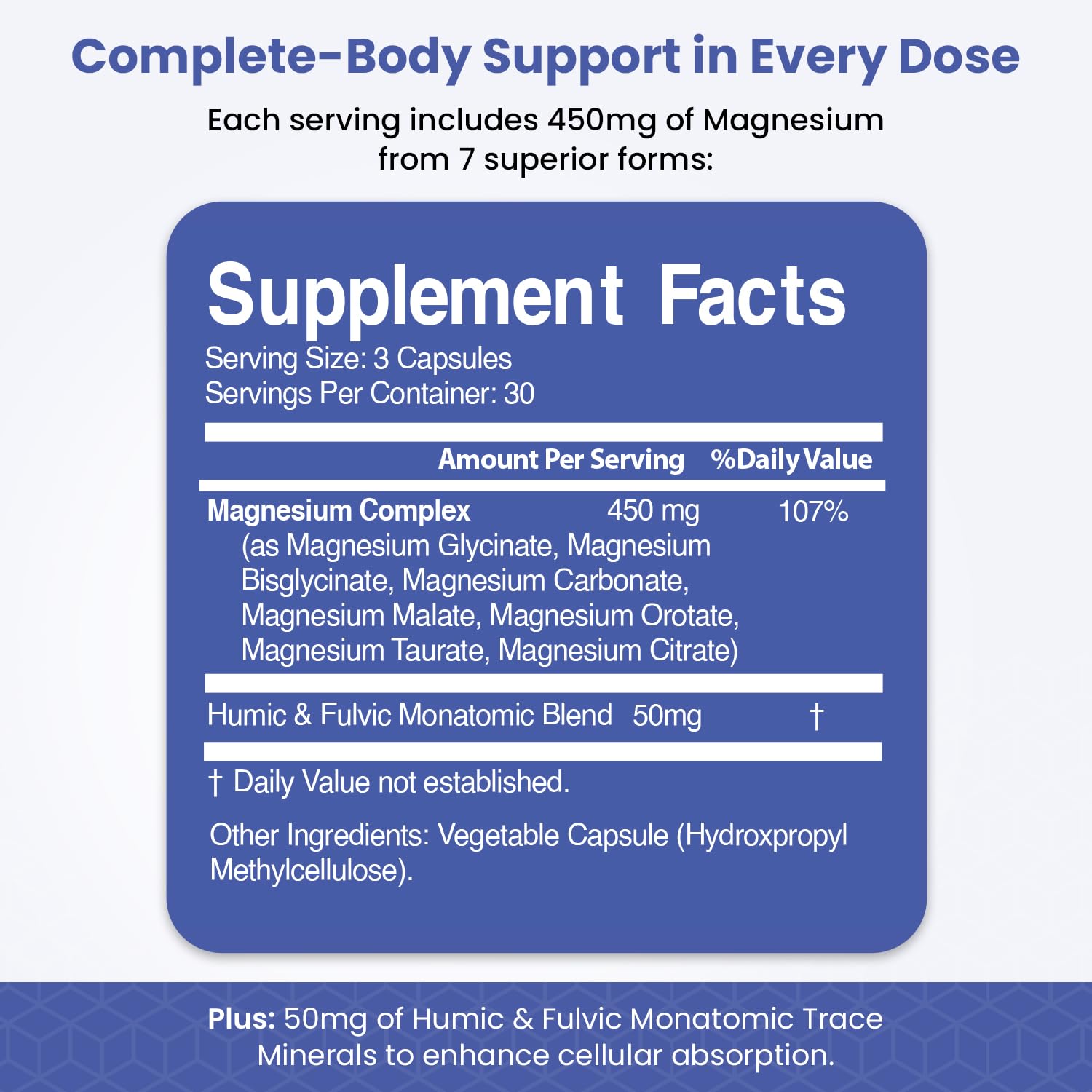 Magnesium Complex for Sleep, Relaxation, Digestion & Calm – Magnesium Glycinate, Citrate, Bisglycinate, Carbonate, Malate, Orotate, Taurate, + Humic/Fulvic for High Absorption - 90 ct. VITAMIZED uk supplements