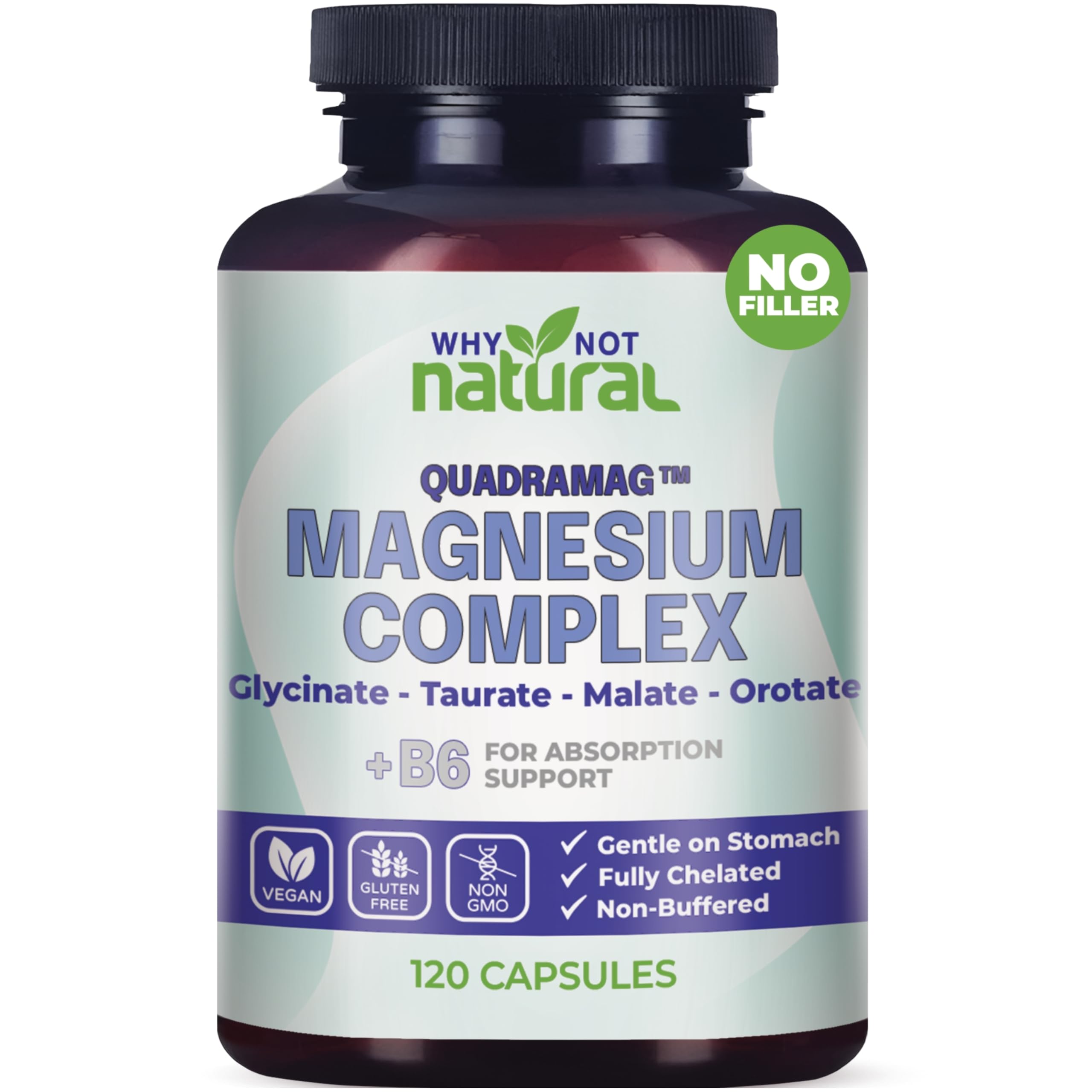 4-in-1 Magnesium Complex Supplement - Glycinate, Taurate, Malate, Orotate Blend - 300 mg per Serving, 120 Capsules Why Not Natural uk supplements