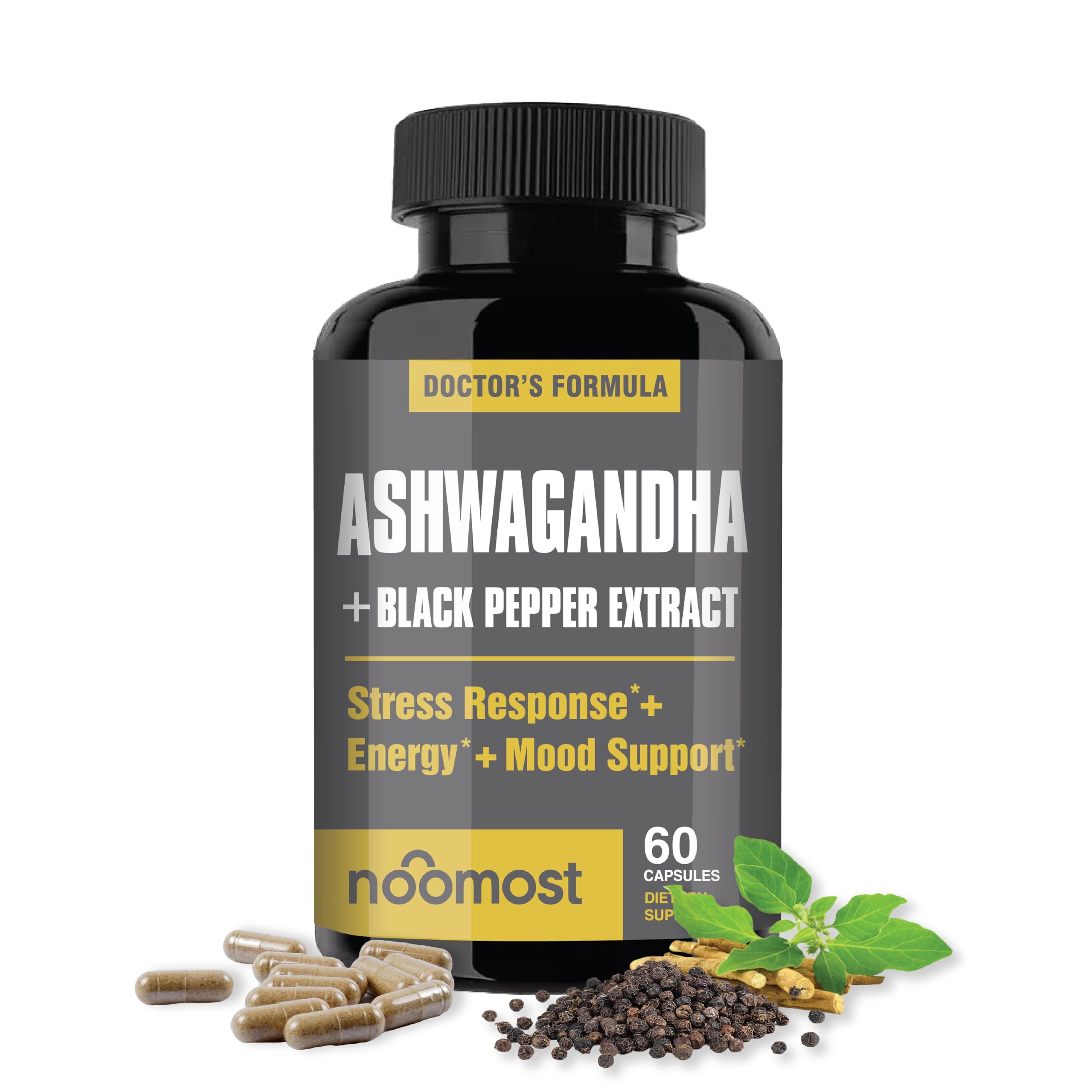 NooMost Organic Ashwagandha 400mg Capsules w/Black Pepper Extract as Vegan Ashwagandha Supplements for Anti Stress Relief, Natural Mood Support, Energy & Focus-60 Capsules NooMost uk supplements