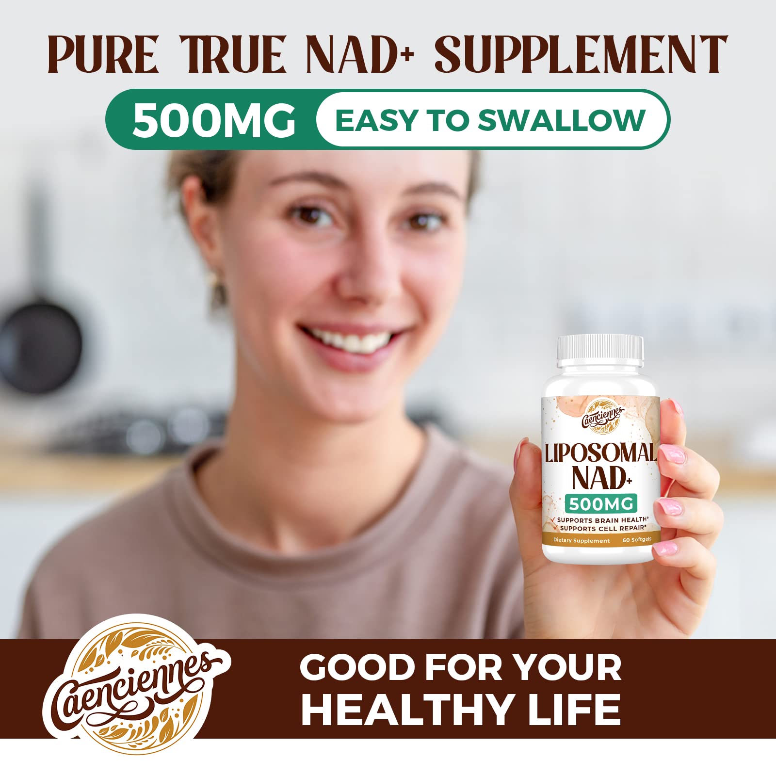 Caenciennes Liposomal NAD+ 500 MG Supplement, True NAD Plus Supplement, Superior Absorption, Boost NAD+ More Efficient Than Nicotinamide Riboside for Cellular Energy, Healthy Aging, 60 Serving Caenciennes uk supplements