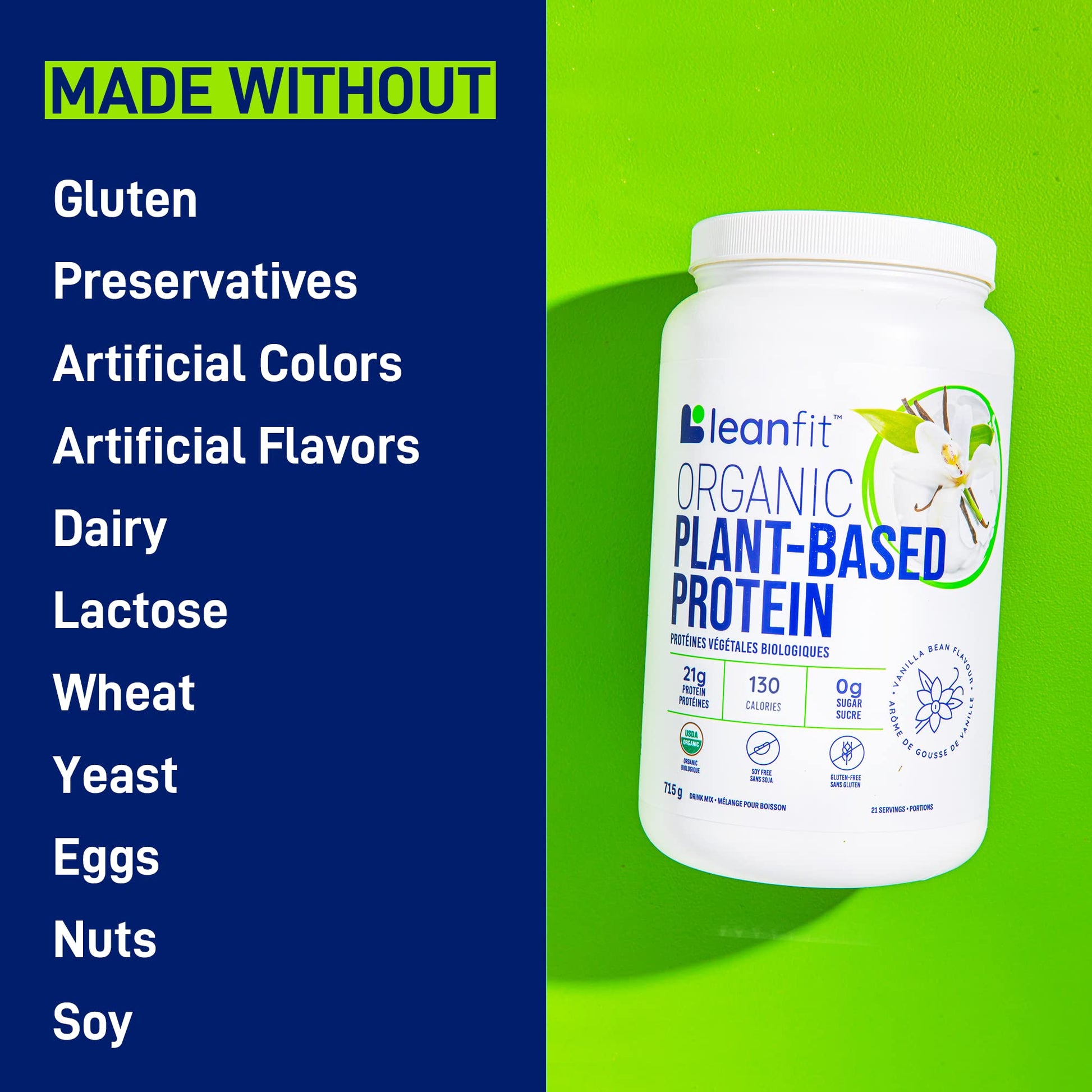 LeanFit Organic Plant-Based Protein, Natural Vanilla Flavor, 21g Vegan Protein, 19 Servings LeanFit uk supplements