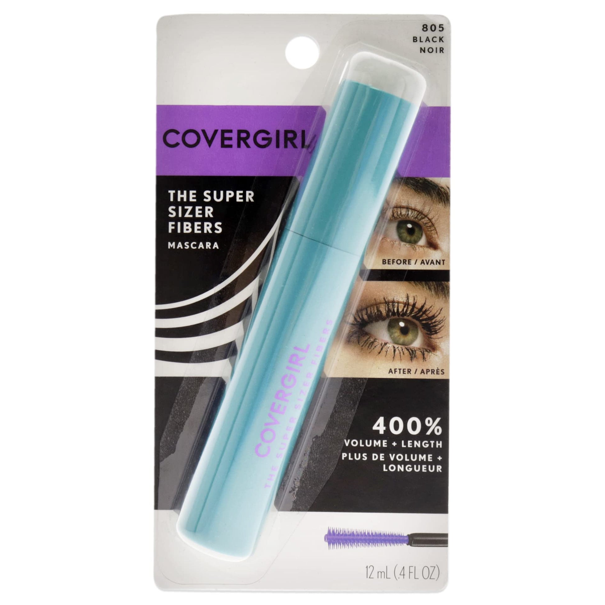 COVERGIRL Super Sizer Fibers Mascara, Black 805, 0.35 Ounce (Packaging May Vary) Volumizing Mascara with Brush COVERGIRL uk supplements