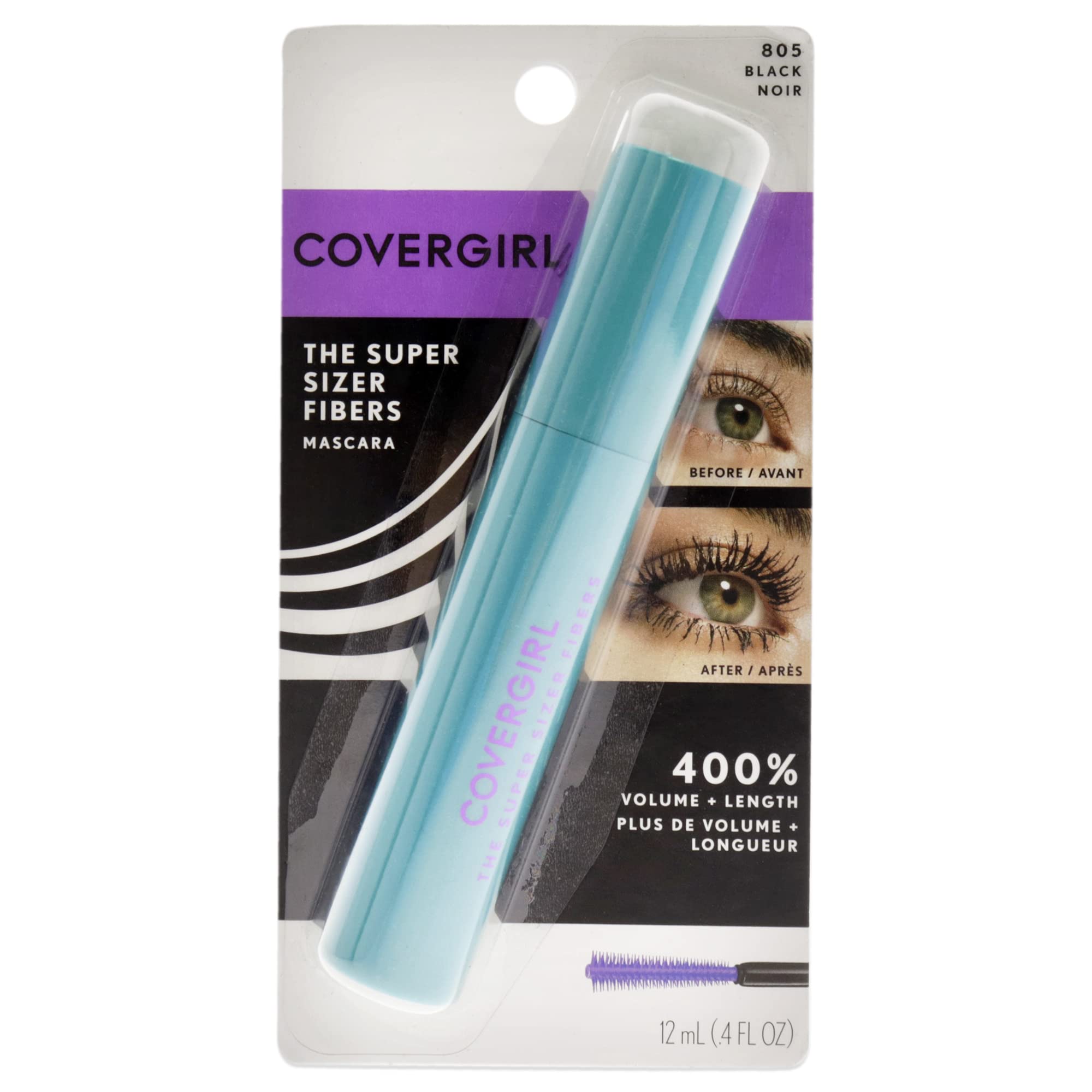 COVERGIRL Super Sizer Fibers Mascara, Black 805, 0.35 Ounce (Packaging May Vary) Volumizing Mascara with Brush COVERGIRL uk supplements