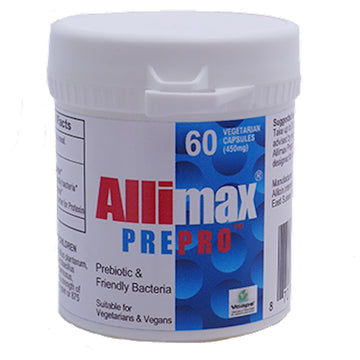 ALLIMAX Pre Pro - 60 Caps. Stabilized allicin Plus prebiotics, probiotics and Digestive enzymes. ALLIMAX uk supplements