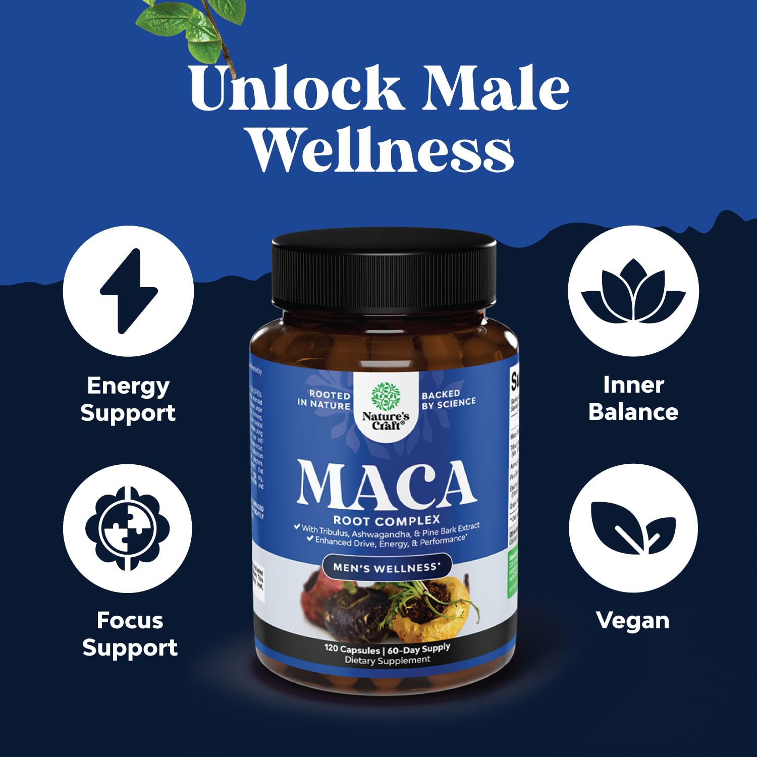 Potent Black Maca Root Capsules for Men - Herbal Wellness Supplement with Siberian Ginseng Ashwagandha and Black Maca Root - Men’s Wellness Supplement to Support General Health - 120 Count Natures Craft uk supplements