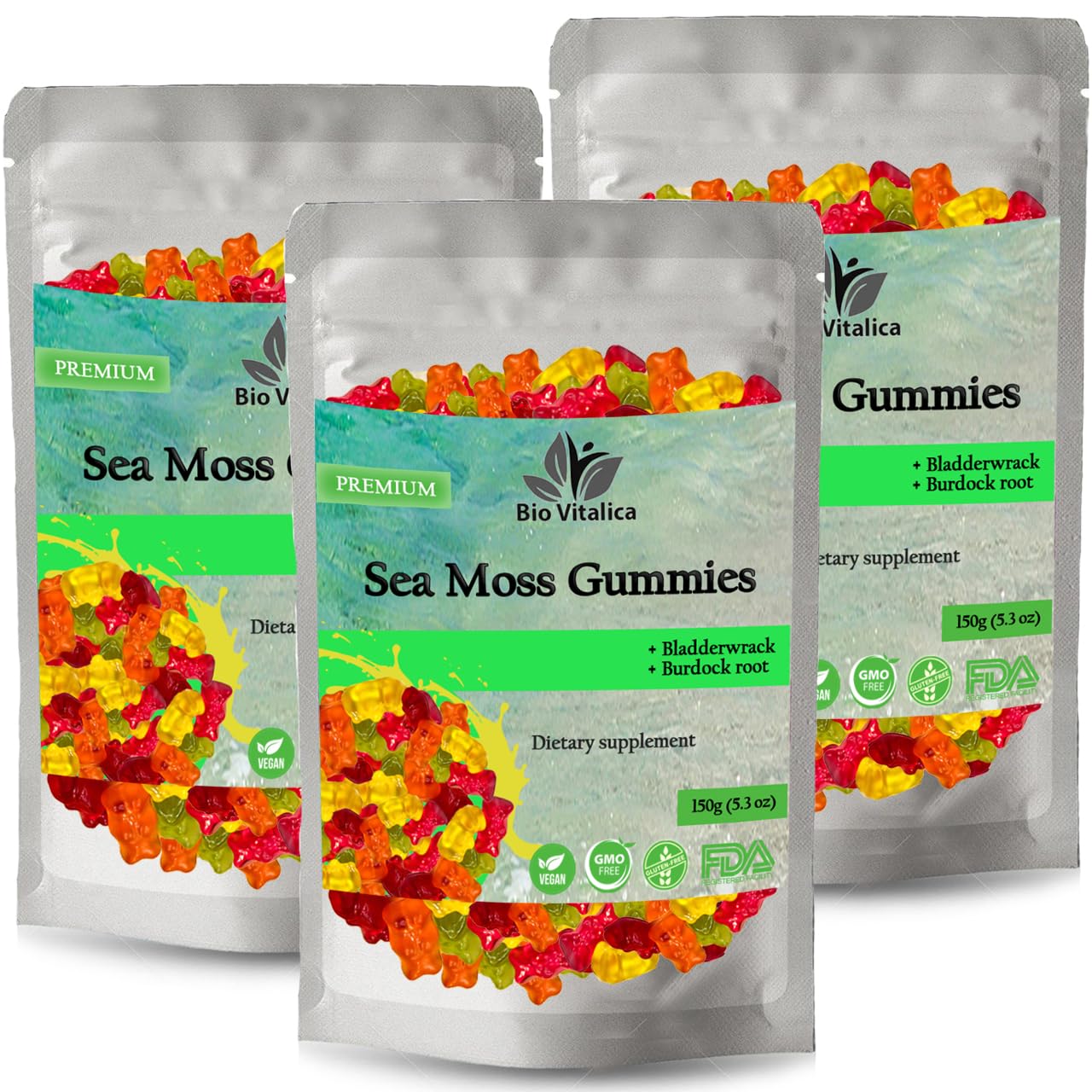 BIO VITALICA Sea Moss Gummies – with Bladderwrack & Burdock Root – Wildcrafted Gel + Powder – Vegan, Keto, Non-GMO, Gluten-Free – Fruity Mineral-Rich Gummies – 50 Count (3 Pack) BIO VITALICA uk supplements